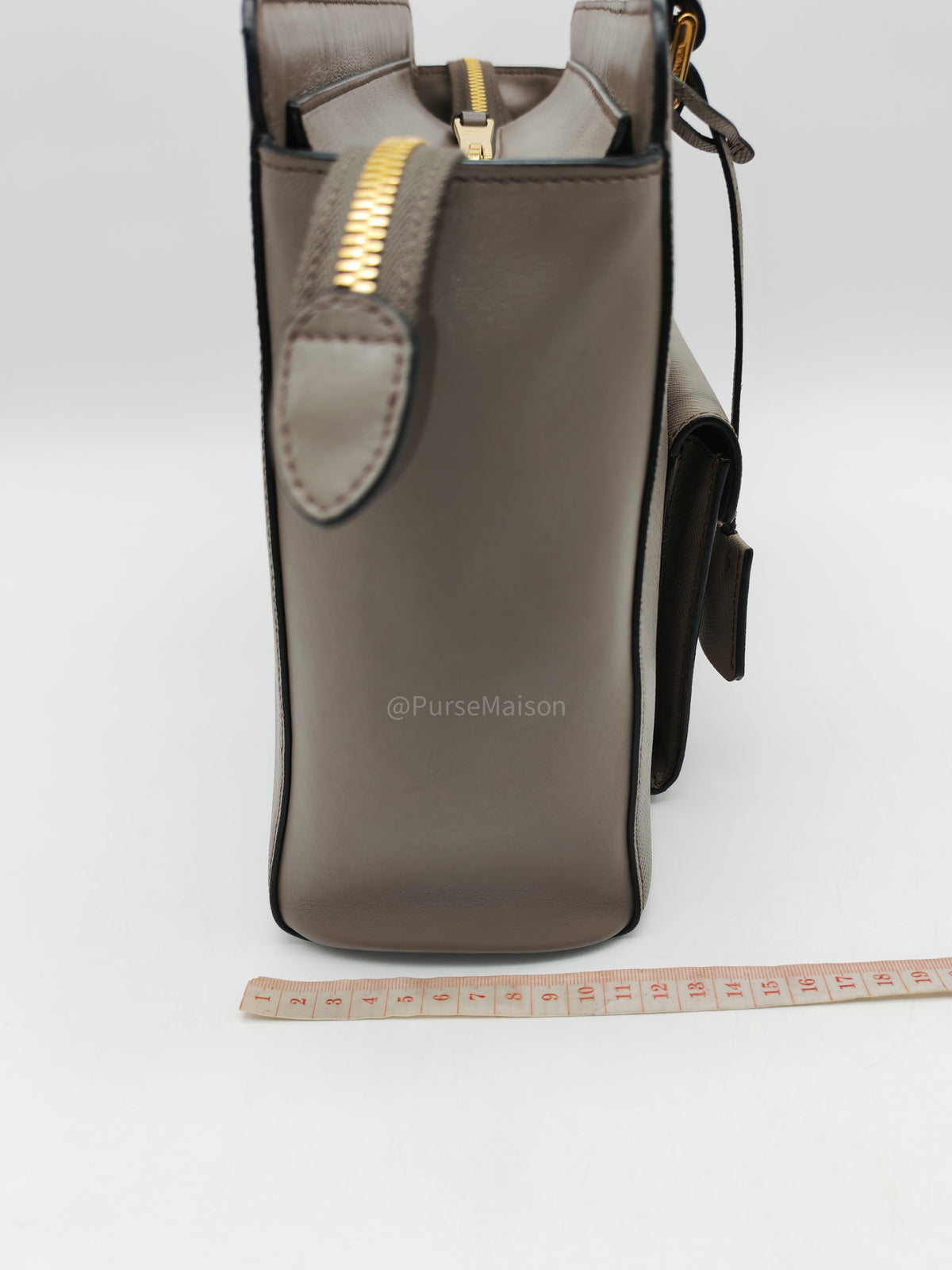 Prada Front Pocket Double-Zip Lux Tote Bag in Argilla Grey Saffiano Leather and Gold Hardware | Purse Maison Luxury Bags Shop