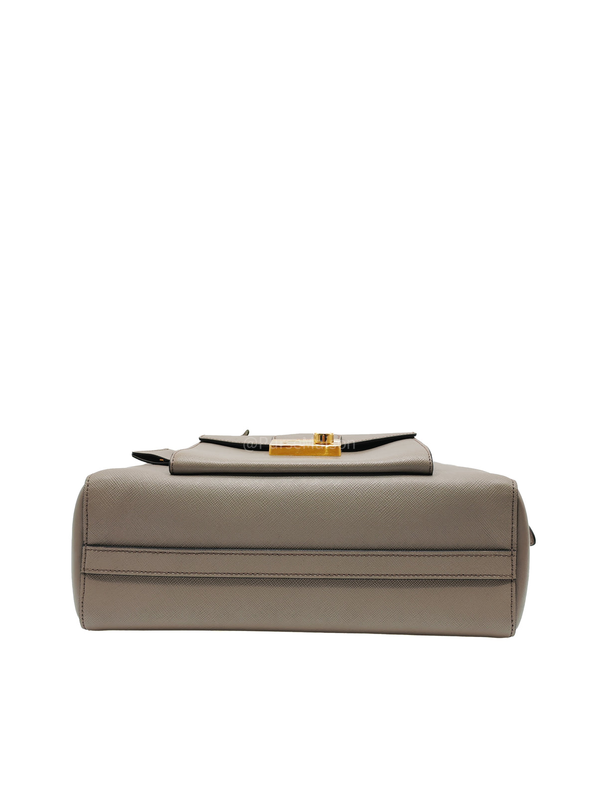 Prada Front Pocket Double-Zip Lux Tote Bag in Argilla Grey Saffiano Leather and Gold Hardware | Purse Maison Luxury Bags Shop
