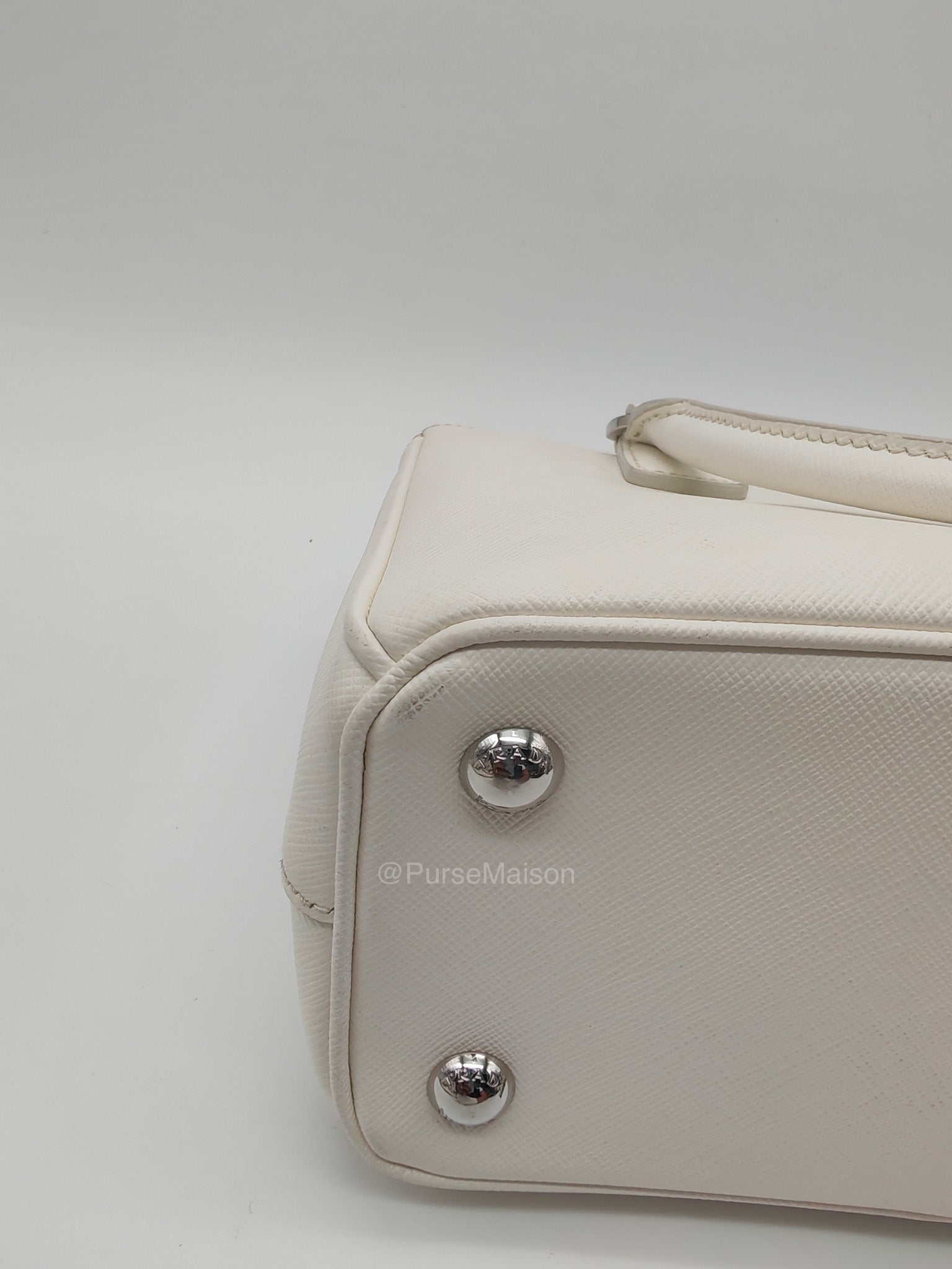 Prada Galleria Mini in White Saffiano Leather and Silver Hardware | Purse Maison Luxury Bags Shop