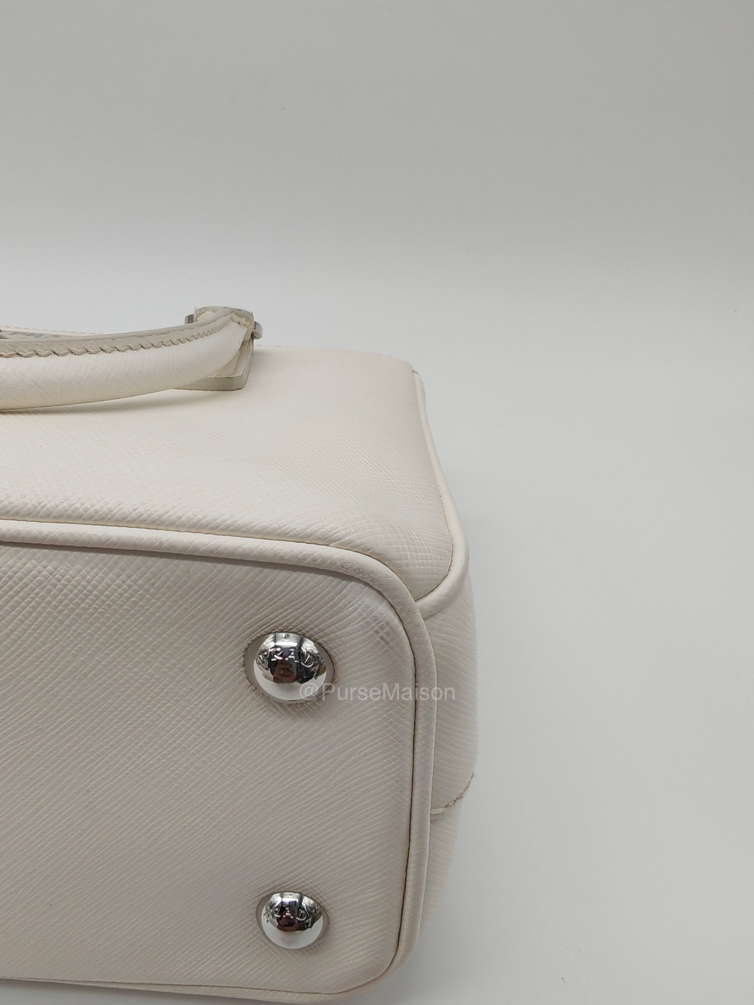 Prada Galleria Mini in White Saffiano Leather and Silver Hardware | Purse Maison Luxury Bags Shop
