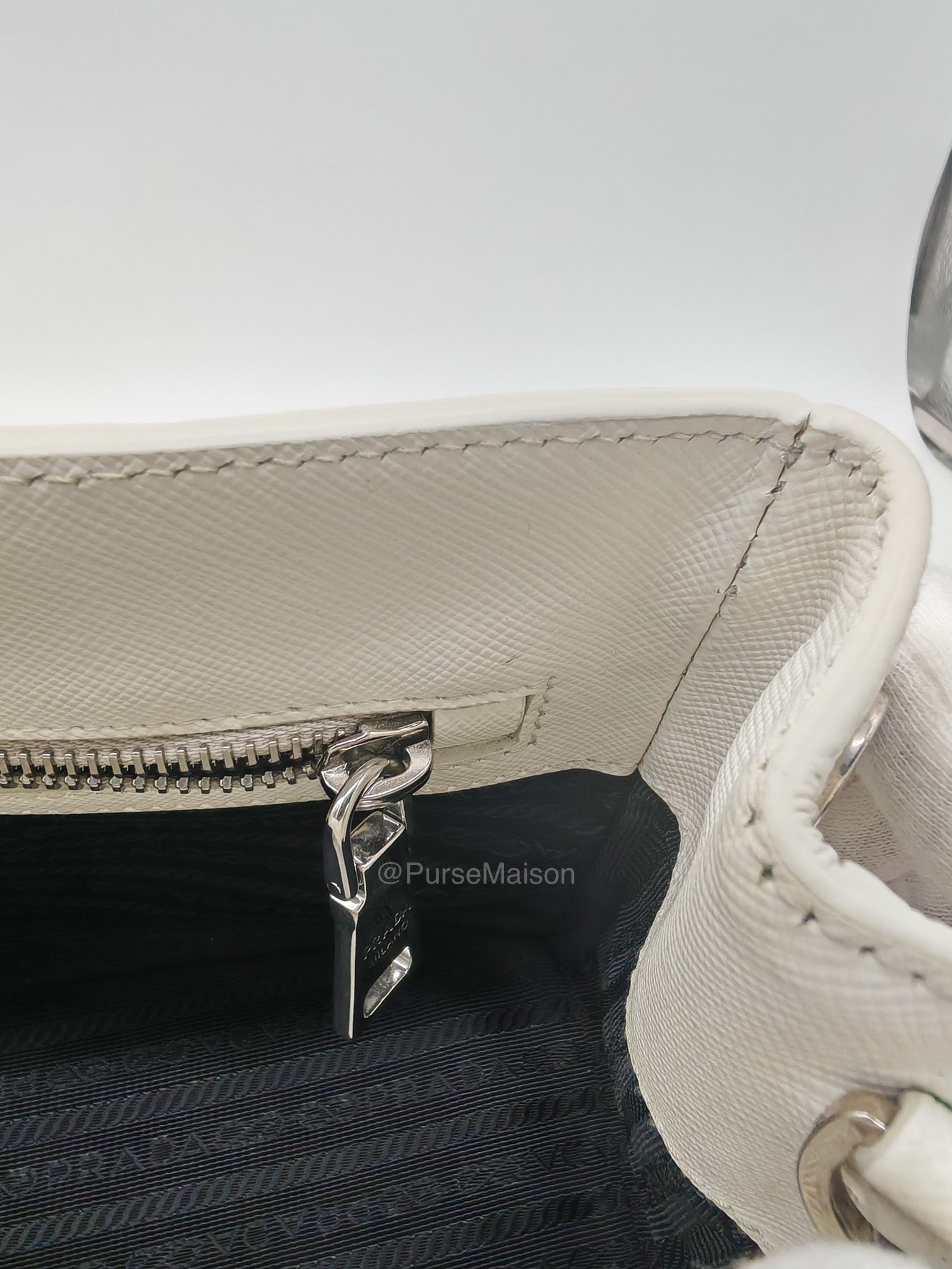 Prada Galleria Mini in White Saffiano Leather and Silver Hardware | Purse Maison Luxury Bags Shop