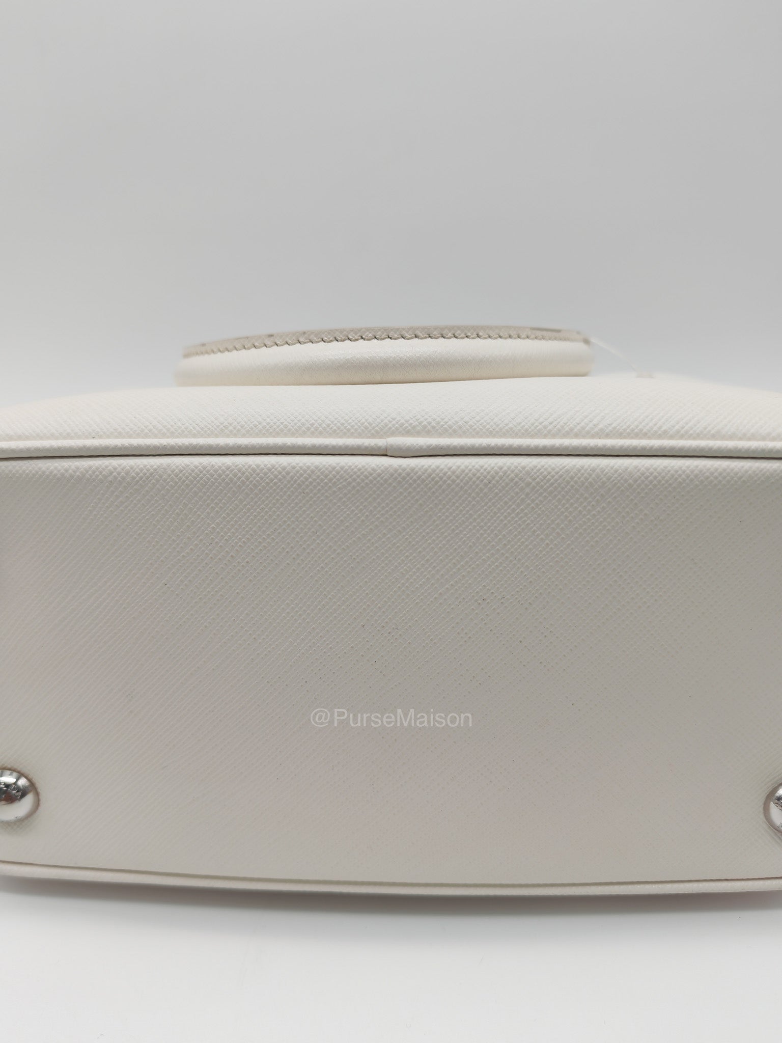 Prada Galleria Mini in White Saffiano Leather and Silver Hardware | Purse Maison Luxury Bags Shop