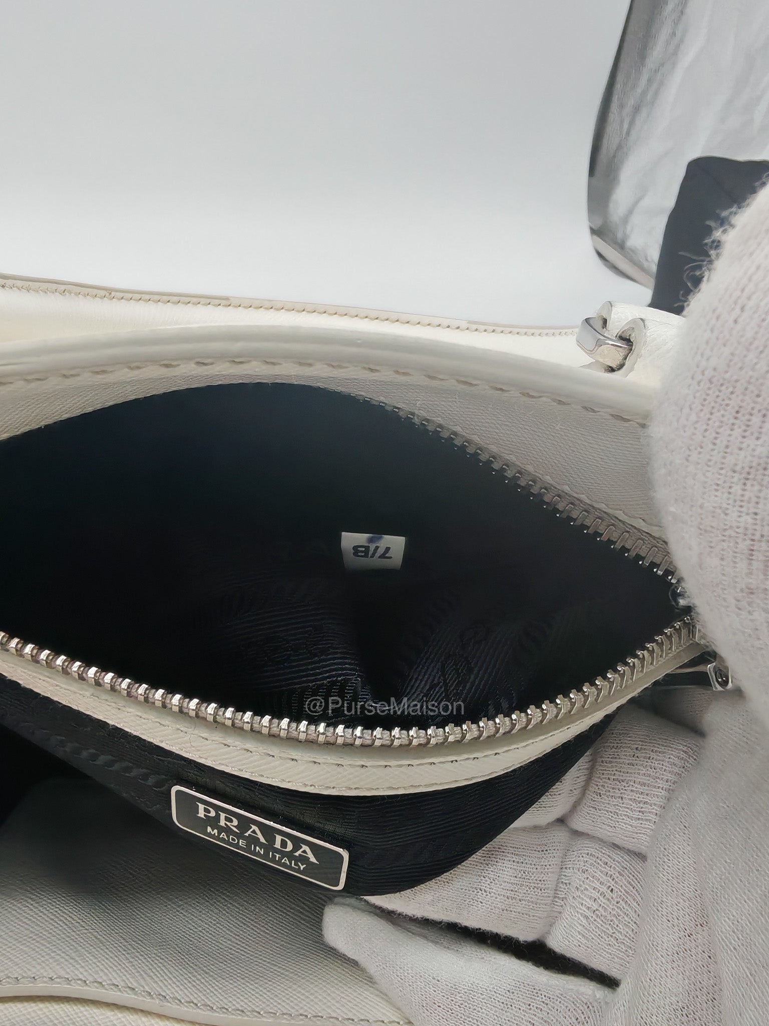 Prada Galleria Mini in White Saffiano Leather and Silver Hardware | Purse Maison Luxury Bags Shop