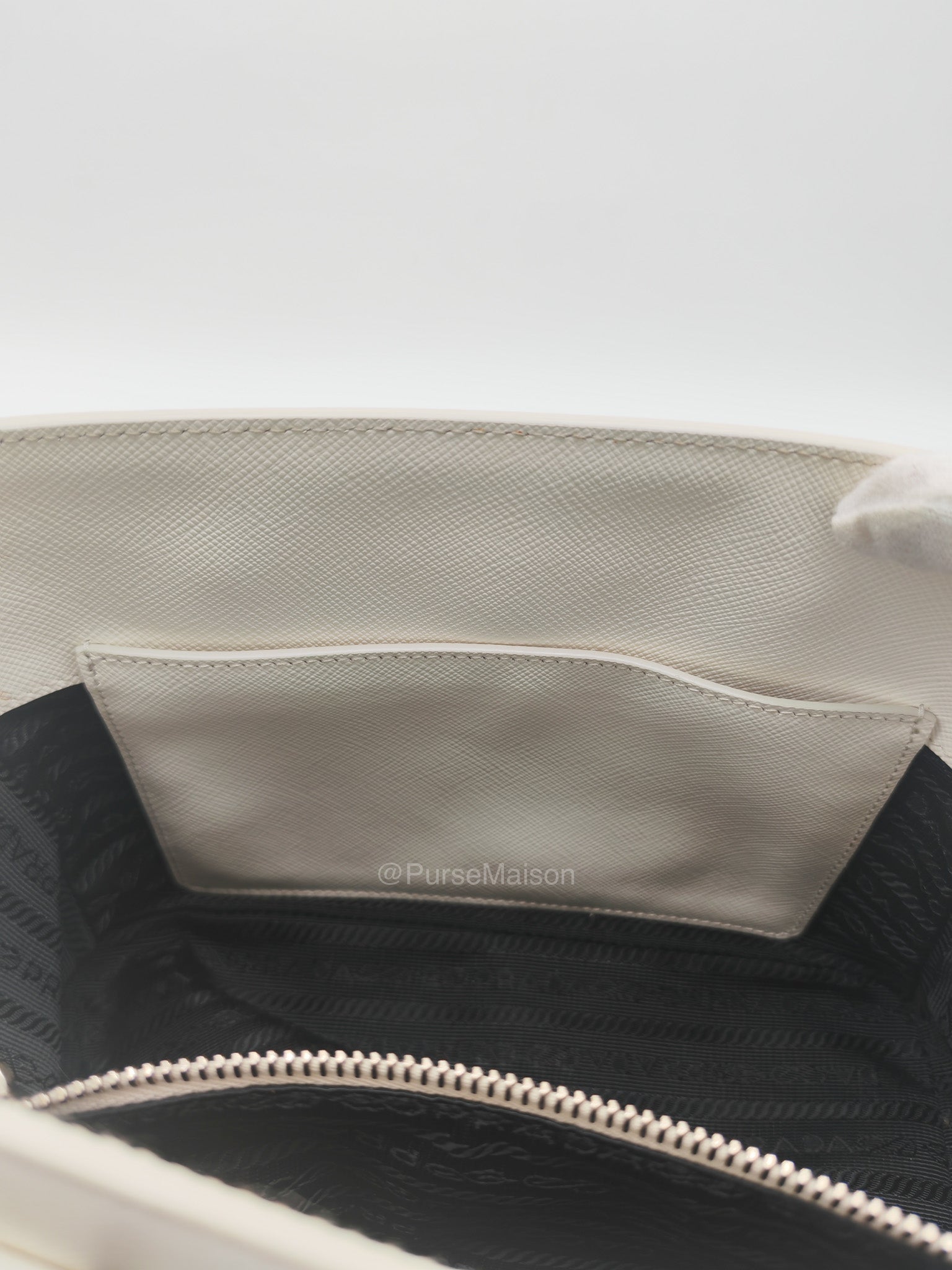 Prada Galleria Mini in White Saffiano Leather and Silver Hardware | Purse Maison Luxury Bags Shop