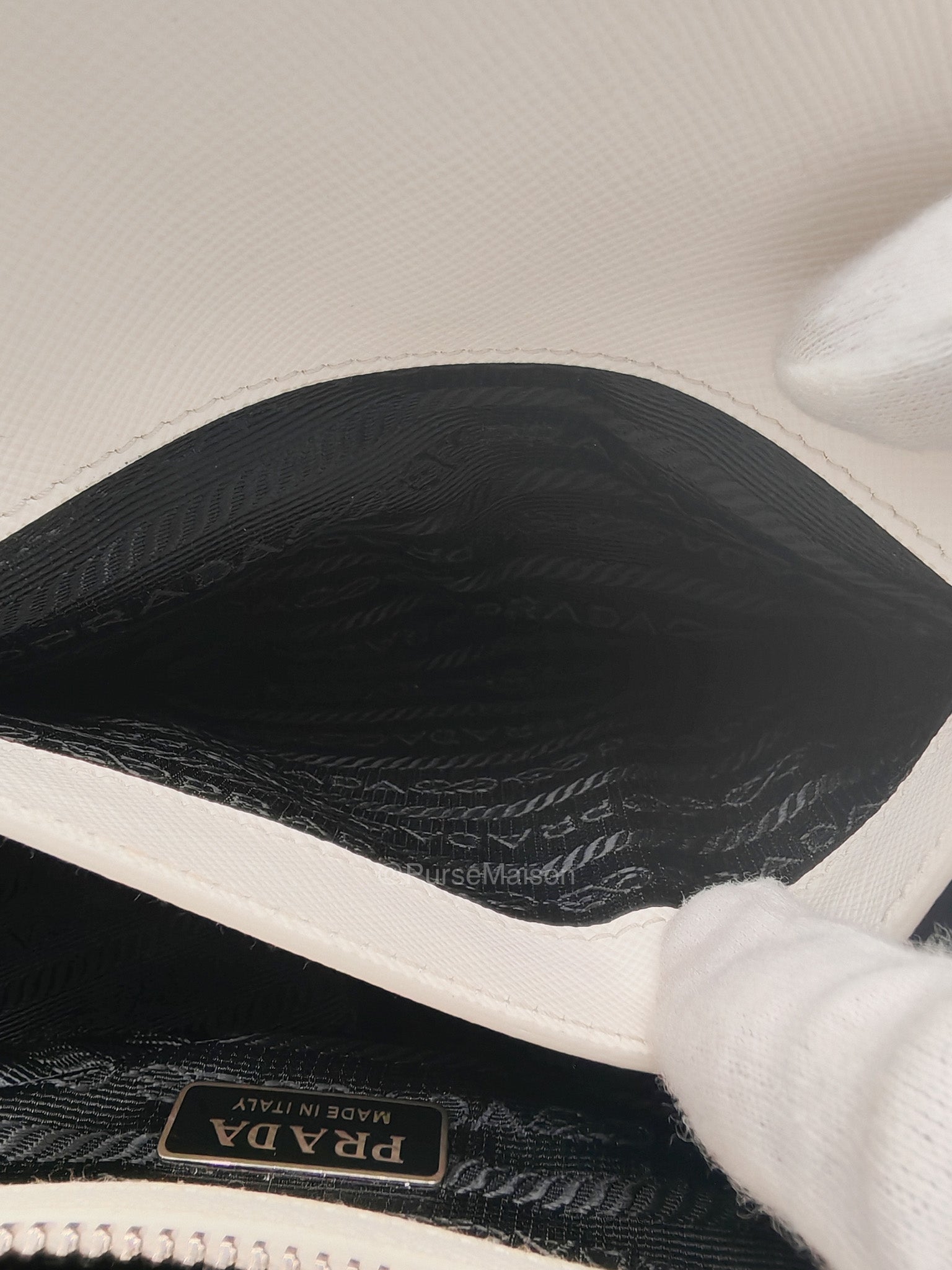 Prada Galleria Mini in White Saffiano Leather and Silver Hardware | Purse Maison Luxury Bags Shop