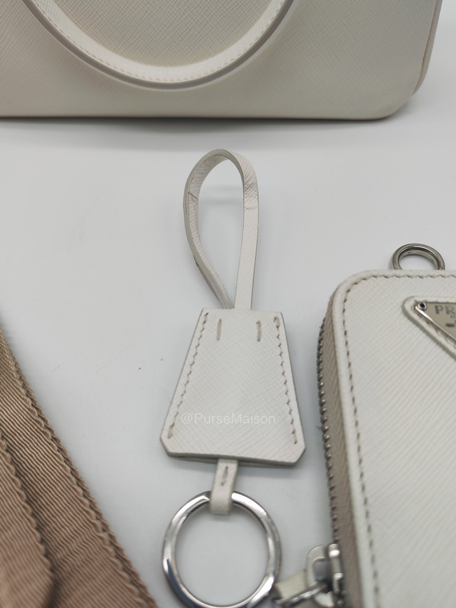Prada Galleria Mini in White Saffiano Leather and Silver Hardware | Purse Maison Luxury Bags Shop