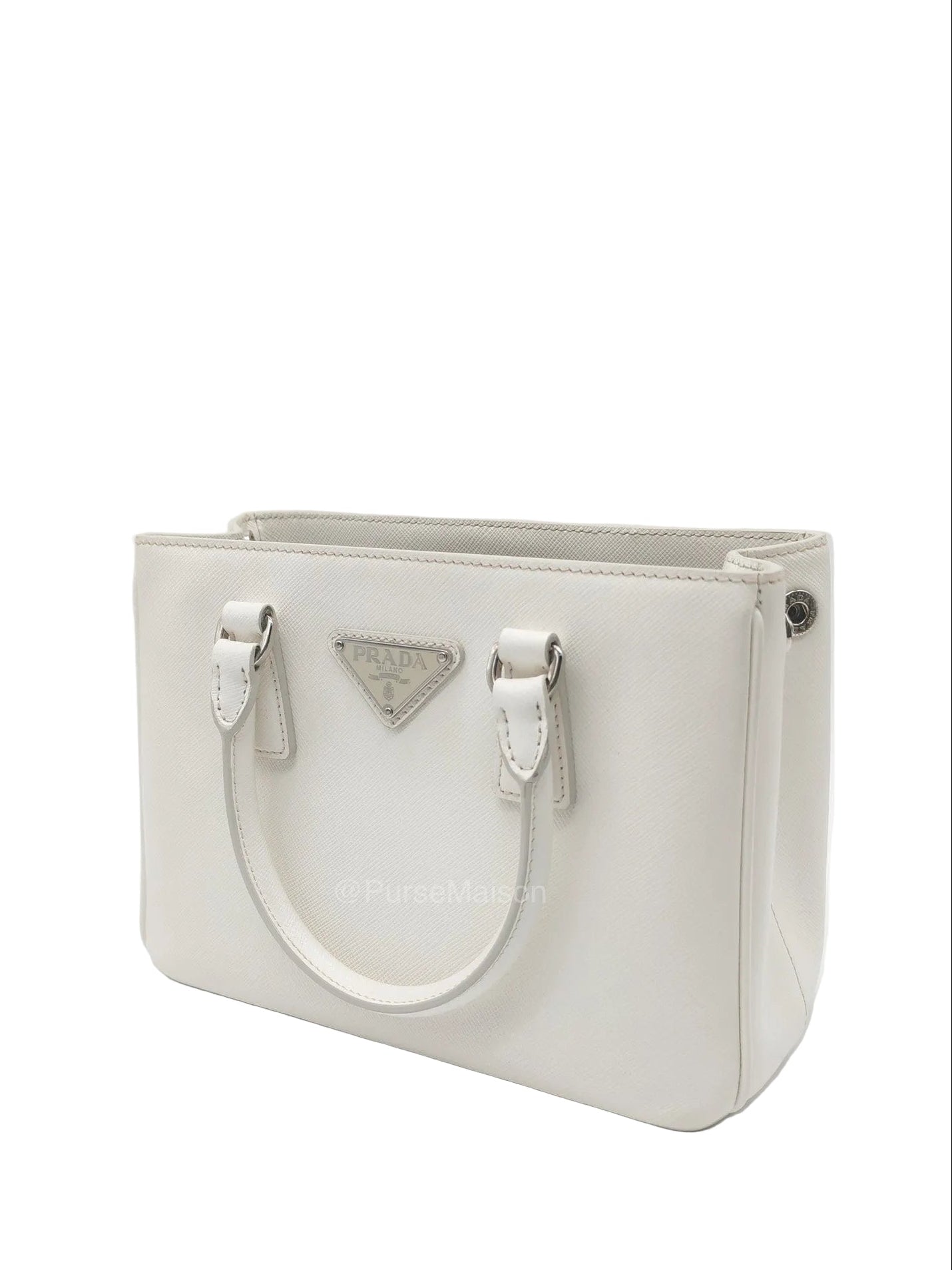 Prada Galleria Mini in White Saffiano Leather and Silver Hardware | Purse Maison Luxury Bags Shop
