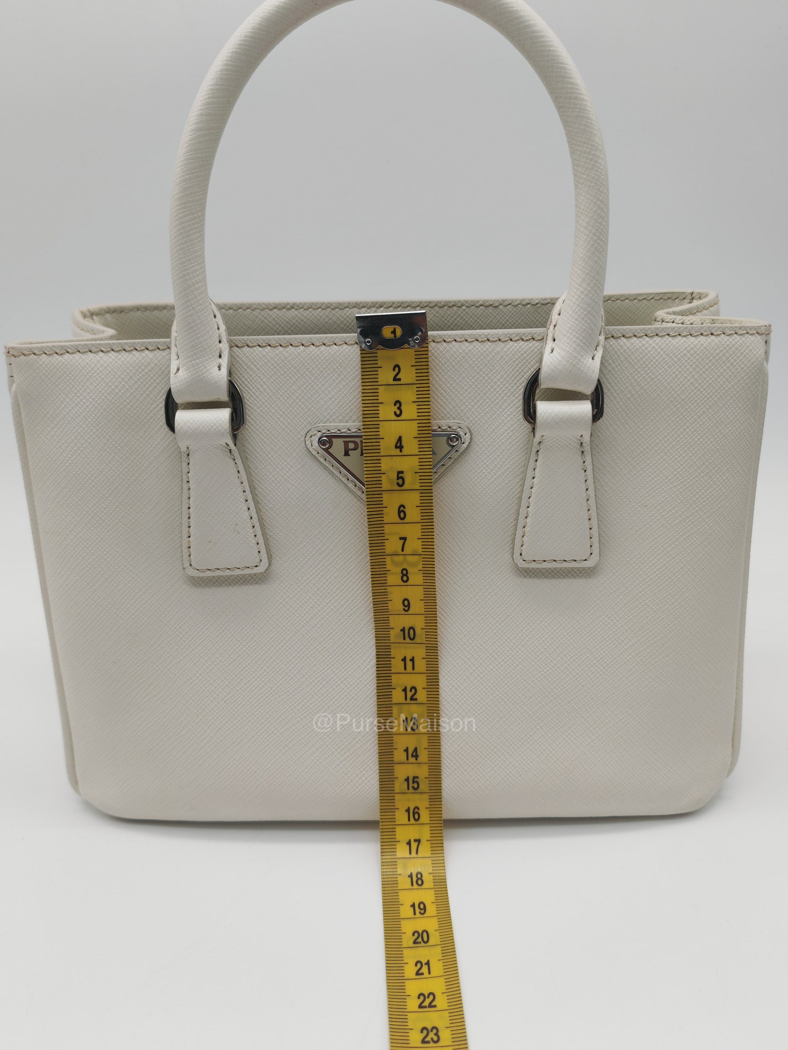 Prada Galleria Mini in White Saffiano Leather and Silver Hardware | Purse Maison Luxury Bags Shop