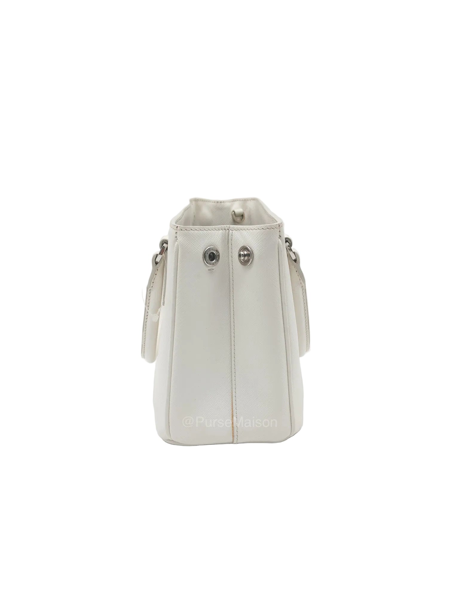 Prada Galleria Mini in White Saffiano Leather and Silver Hardware | Purse Maison Luxury Bags Shop