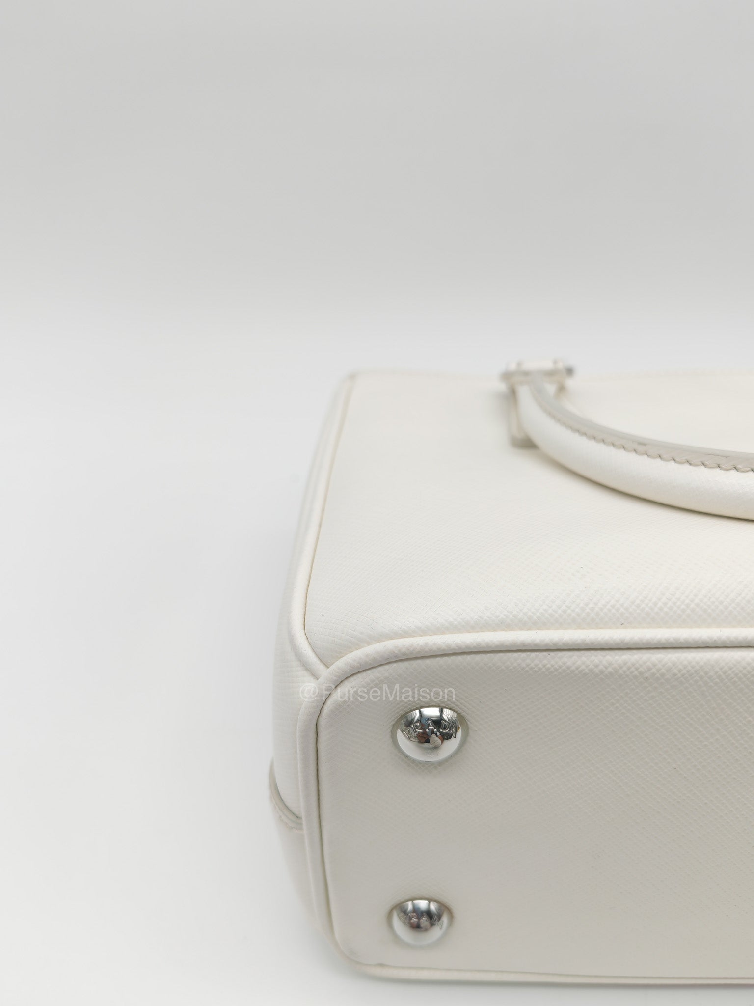 Prada Galleria Mini in White Saffiano Leather and Silver Hardware | Purse Maison Luxury Bags Shop