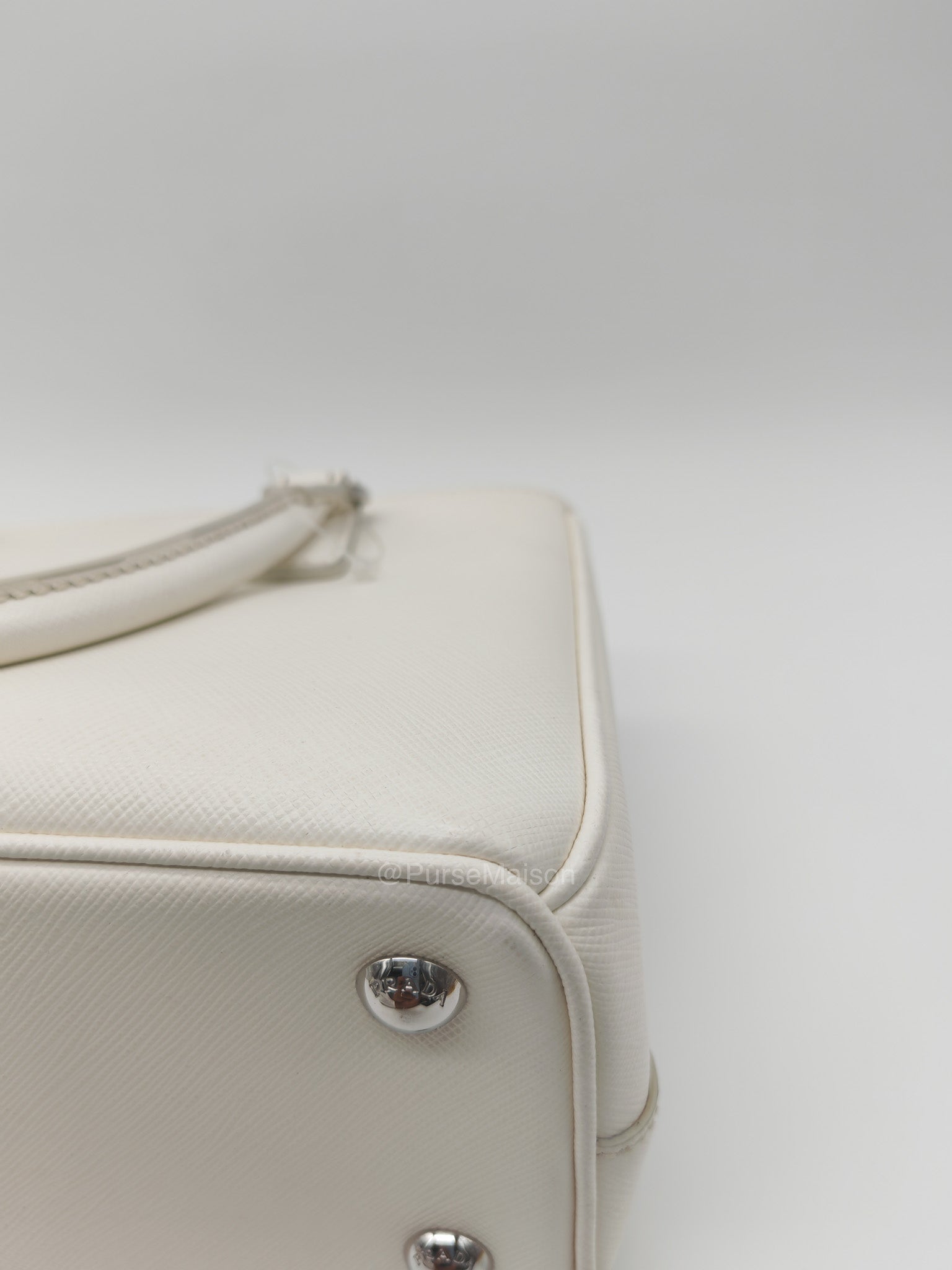 Prada Galleria Mini in White Saffiano Leather and Silver Hardware | Purse Maison Luxury Bags Shop