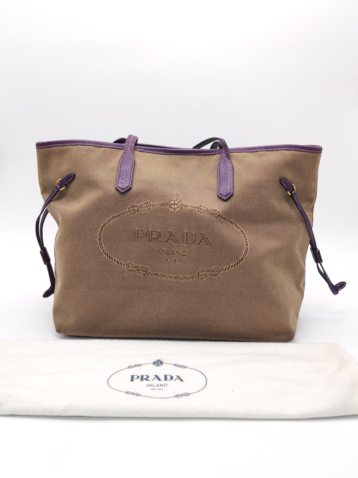 Prada Logo Jacquard Canvas in Brown Tote Bag | Purse Maison Luxury Bags Shop