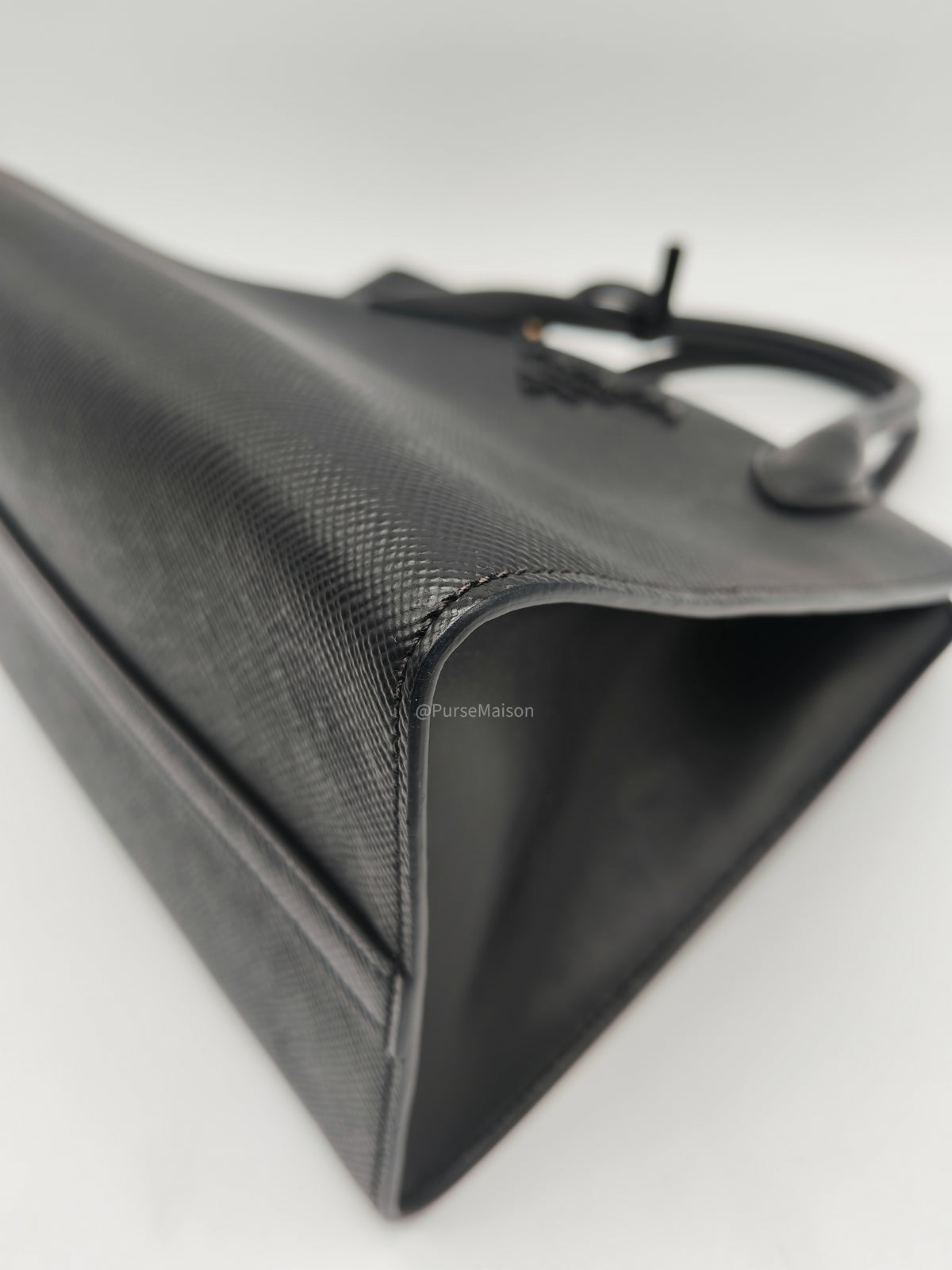 Prada Monochrome Tote Bag Small in Black Saffiano Cuir Calfskin Leather and Gold Hardware | Purse Maison Luxury Bags Shop