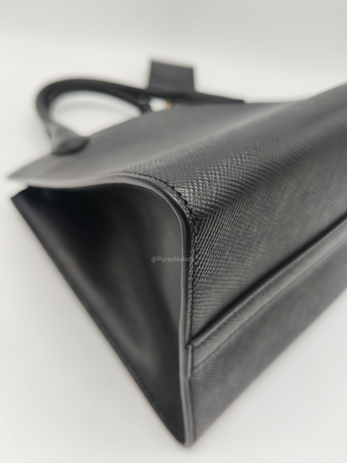 Prada Monochrome Tote Bag Small in Black Saffiano Cuir Calfskin Leather and Gold Hardware | Purse Maison Luxury Bags Shop