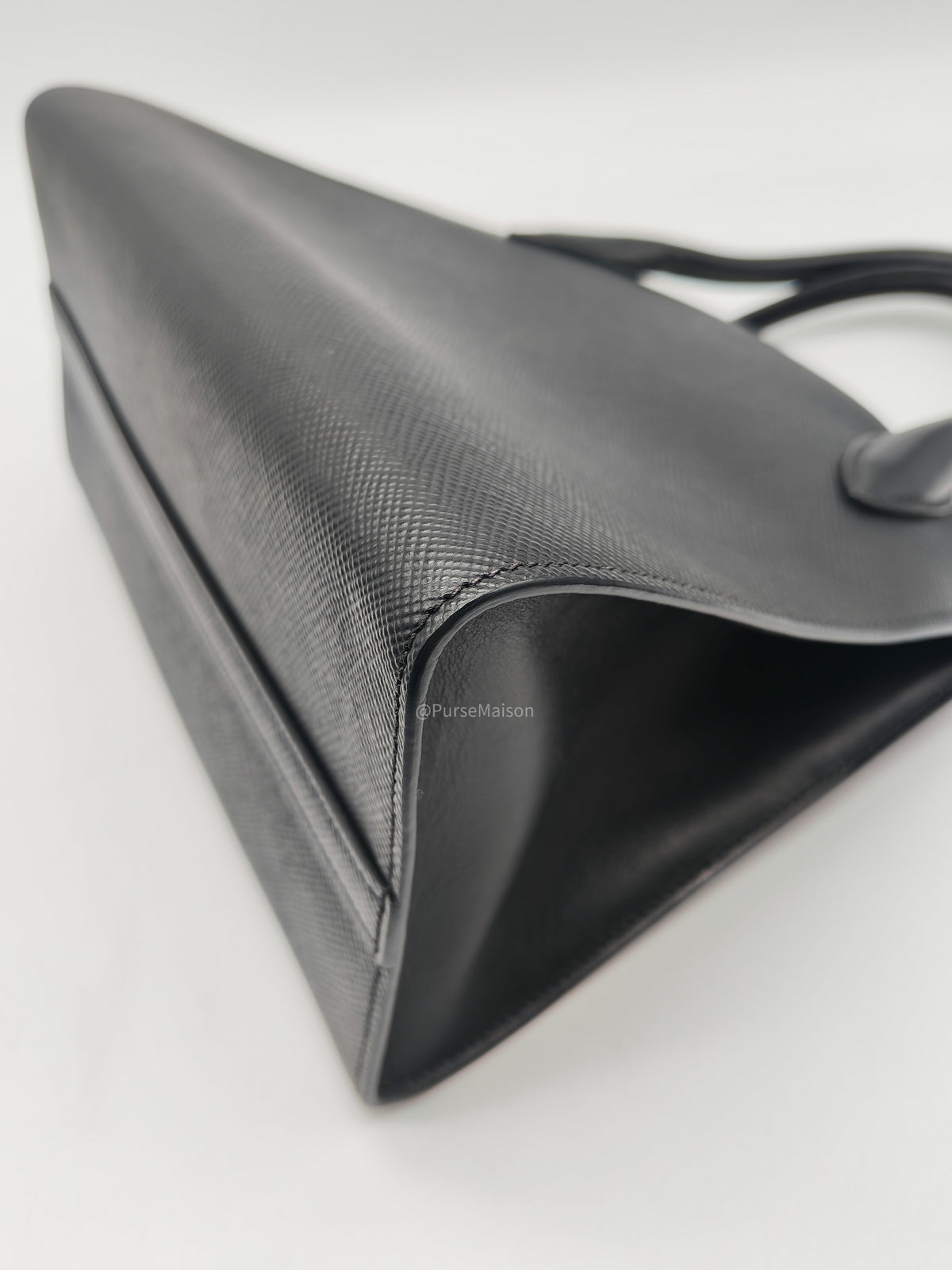 Prada Monochrome Tote Bag Small in Black Saffiano Cuir Calfskin Leather and Gold Hardware | Purse Maison Luxury Bags Shop