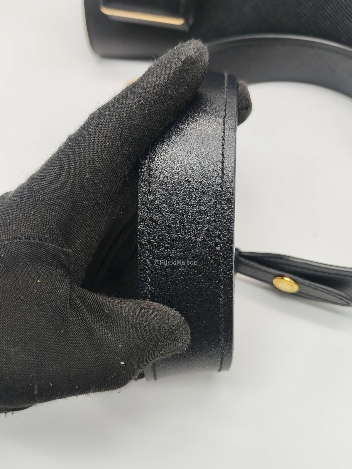 Prada Monochrome Tote Bag Small in Black Saffiano Cuir Calfskin Leather and Gold Hardware | Purse Maison Luxury Bags Shop