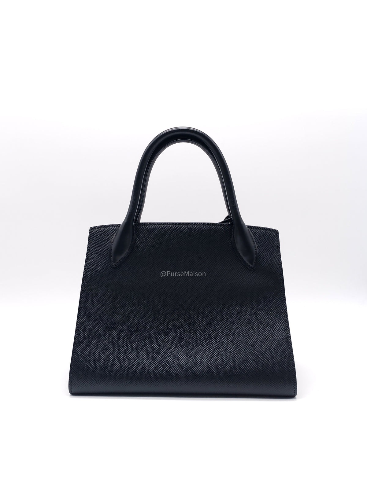 Prada Monochrome Tote Bag Small in Black Saffiano Cuir Calfskin Leather and Gold Hardware | Purse Maison Luxury Bags Shop