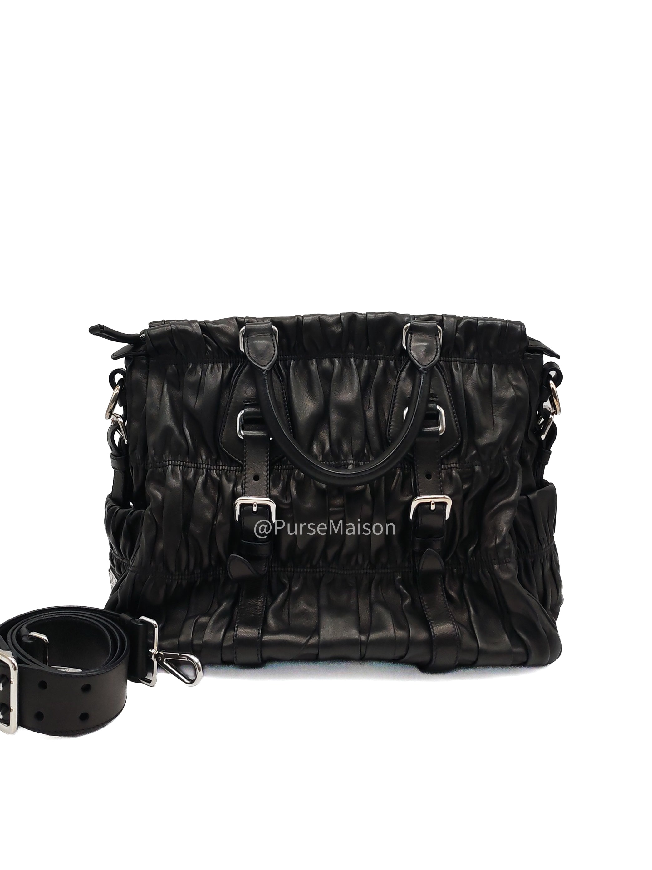 Prada Nappa in Black Gaufre Leather Shoulder Bag | Purse Maison Luxury Bags Shop