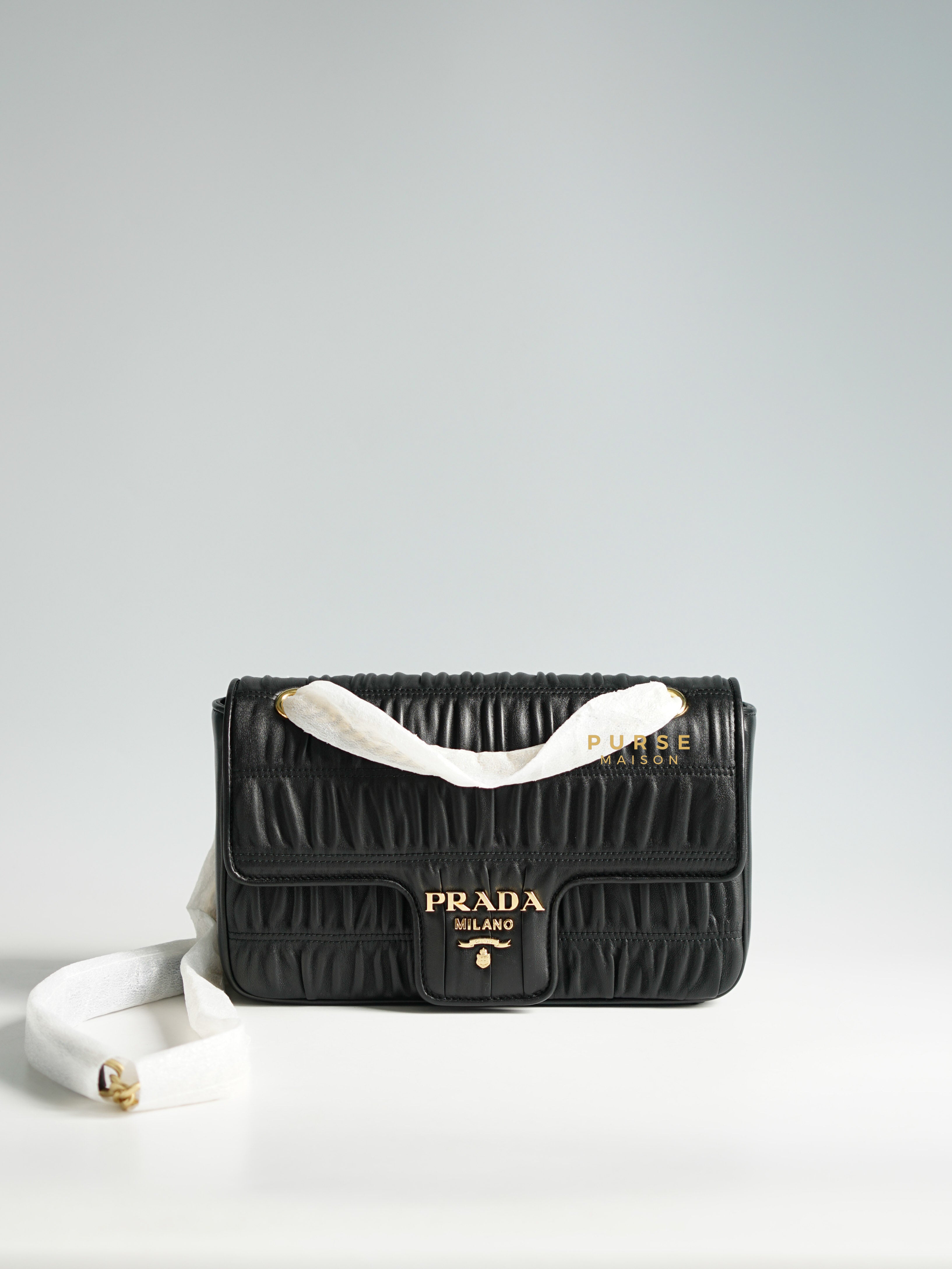 Prada Pattina Nappa Gaufre'1 Chain Flap Black in Gold Hardware | Purse Maison Luxury Bags Shop