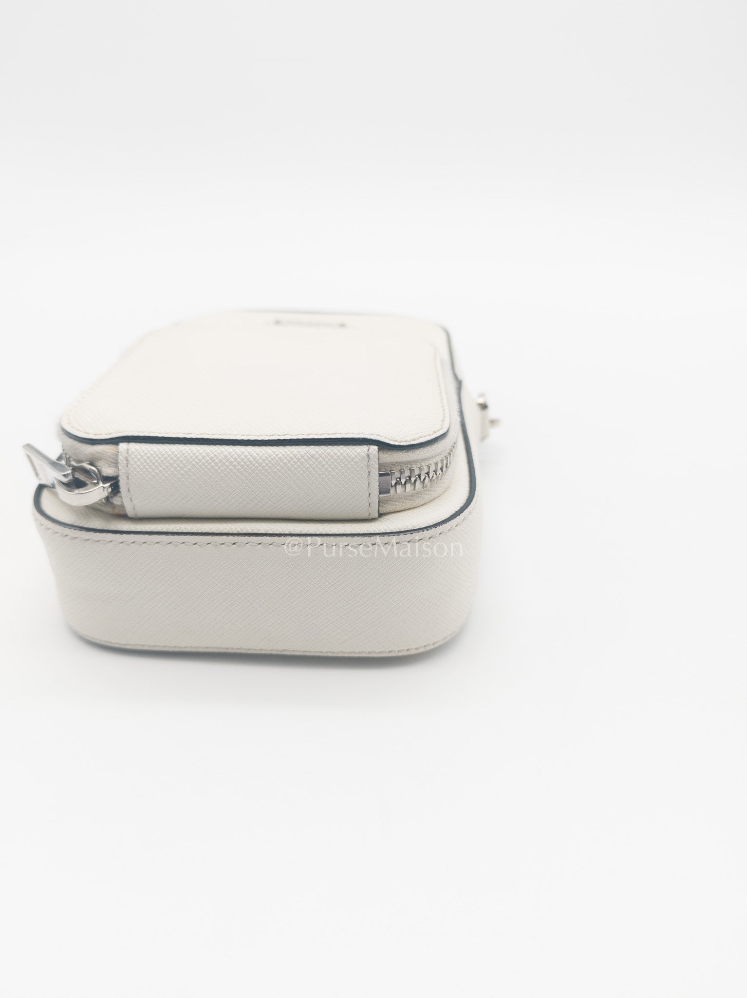 Prada Phone Bag in White Saffiano Leather Silver Hardware | Purse Maison Luxury Bags Shop