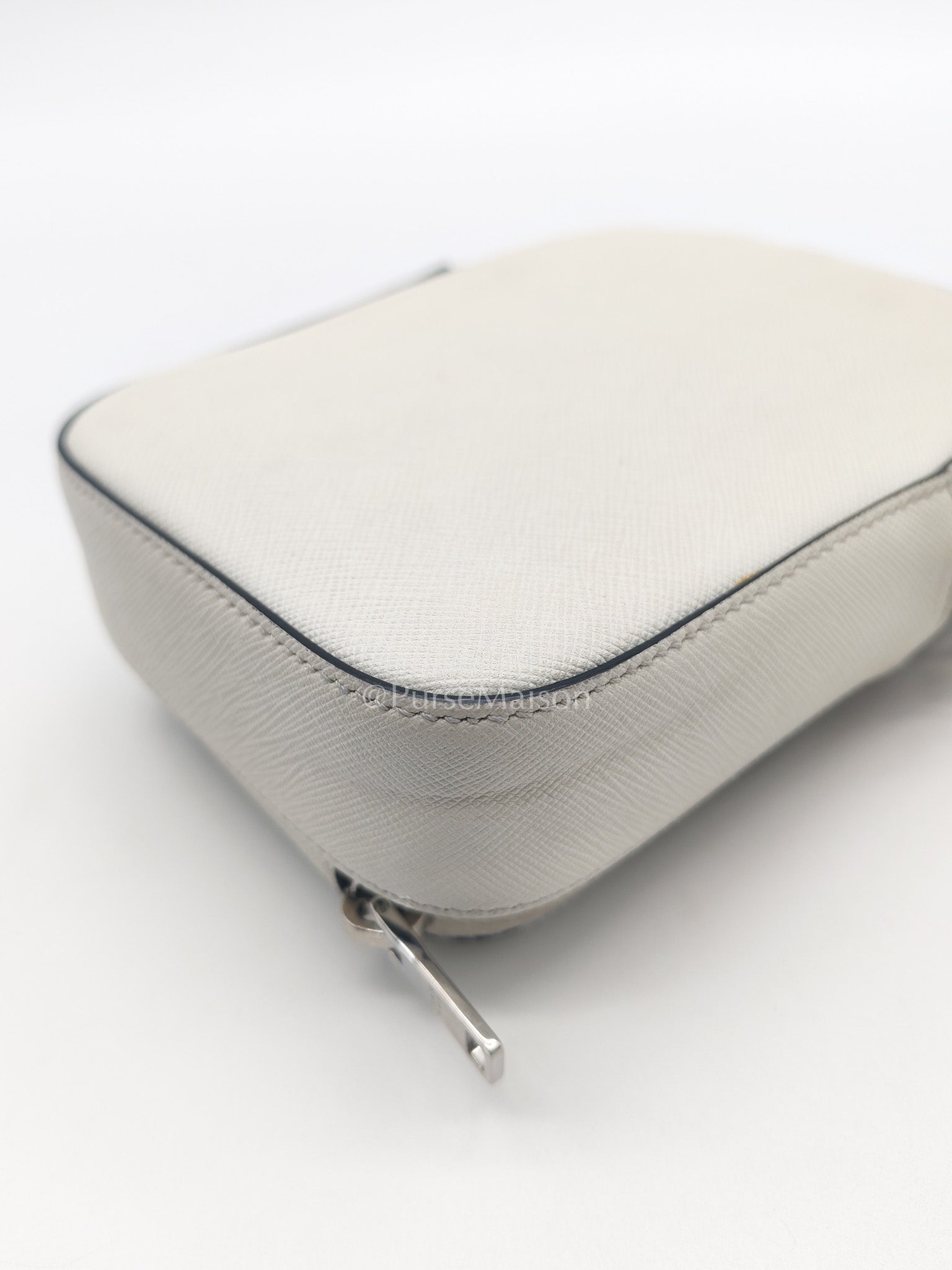 Prada Phone Bag in White Saffiano Leather Silver Hardware | Purse Maison Luxury Bags Shop