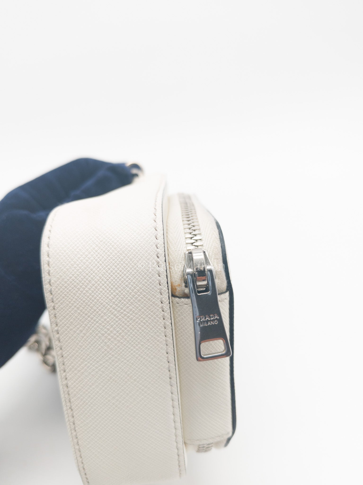Prada Phone Bag in White Saffiano Leather Silver Hardware | Purse Maison Luxury Bags Shop