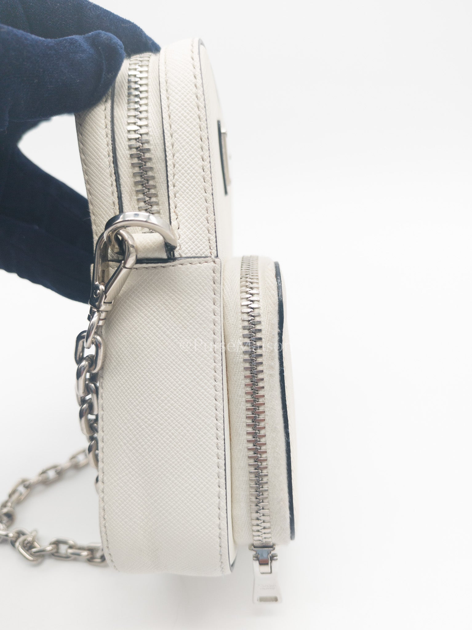 Prada Phone Bag in White Saffiano Leather Silver Hardware | Purse Maison Luxury Bags Shop