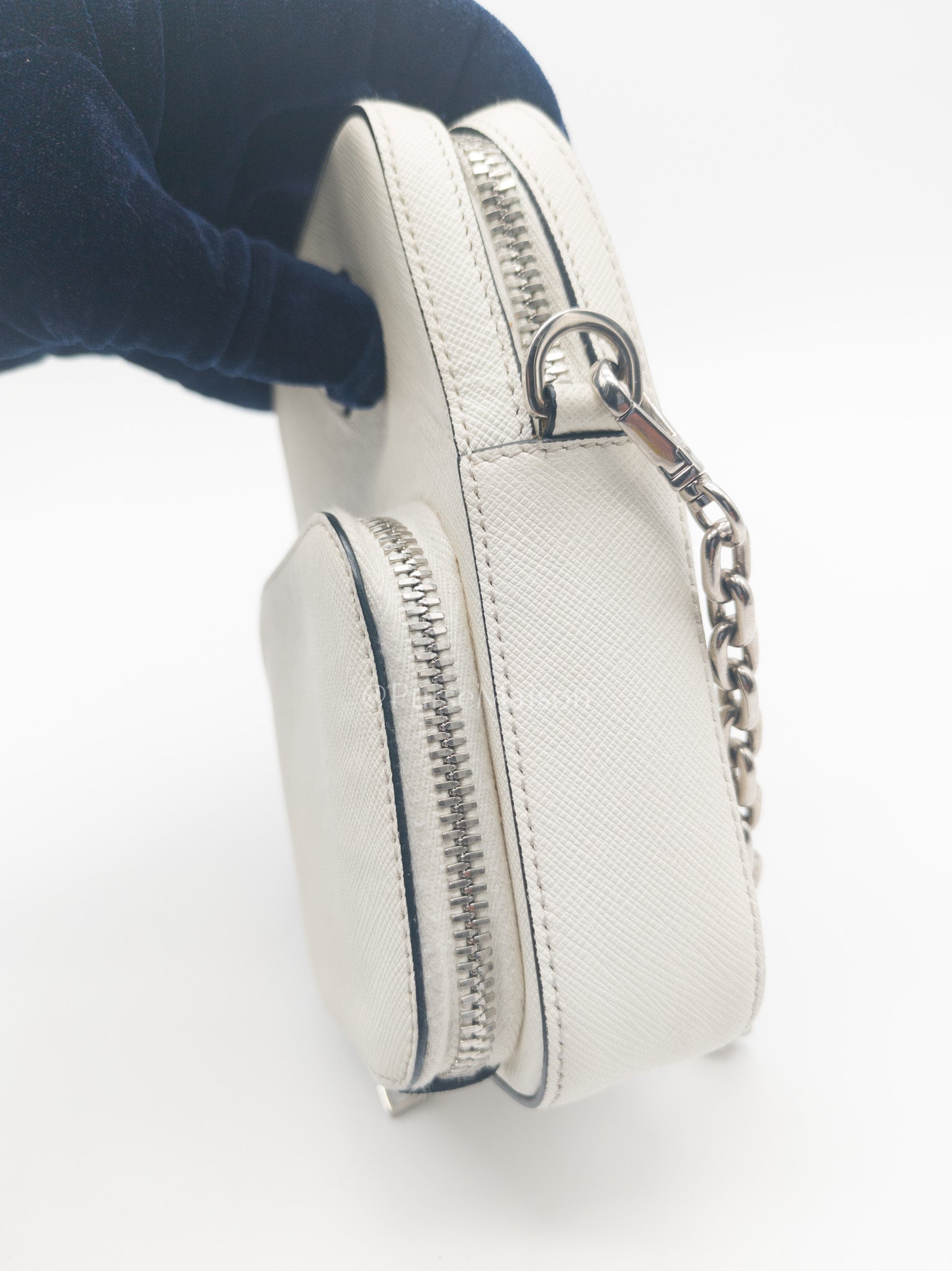 Prada Phone Bag in White Saffiano Leather Silver Hardware | Purse Maison Luxury Bags Shop