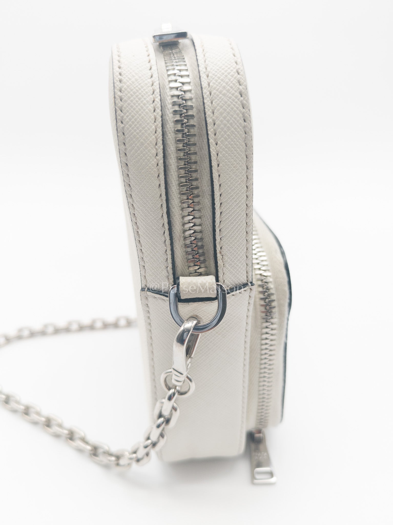 Prada Phone Bag in White Saffiano Leather Silver Hardware | Purse Maison Luxury Bags Shop