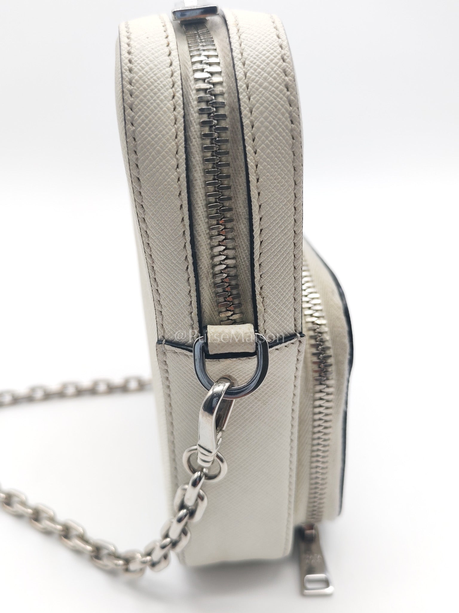 Prada Phone Bag in White Saffiano Leather Silver Hardware | Purse Maison Luxury Bags Shop