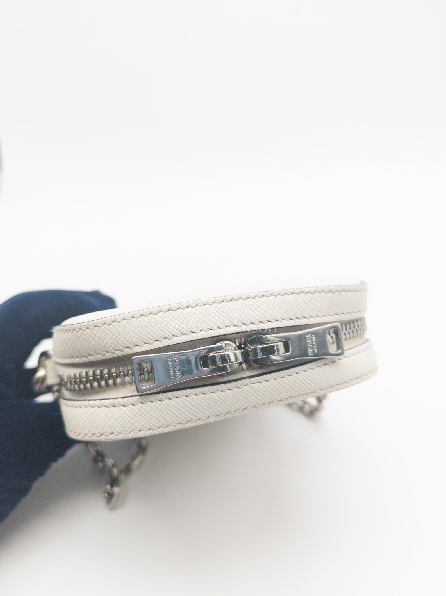 Prada Phone Bag in White Saffiano Leather Silver Hardware | Purse Maison Luxury Bags Shop