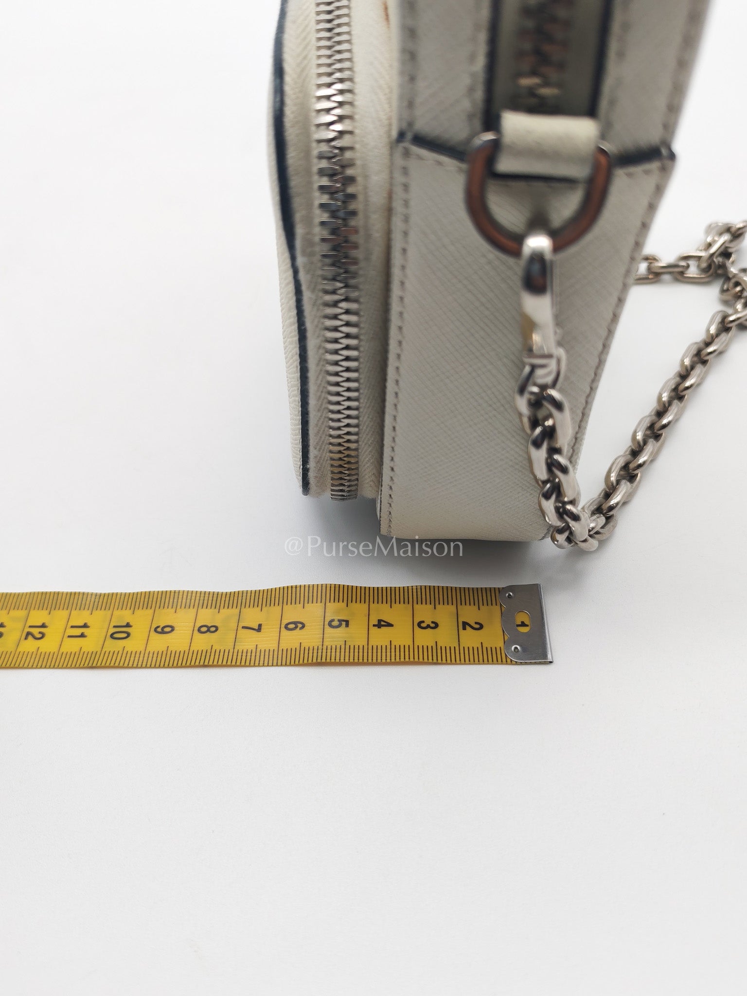 Prada Phone Bag in White Saffiano Leather Silver Hardware | Purse Maison Luxury Bags Shop