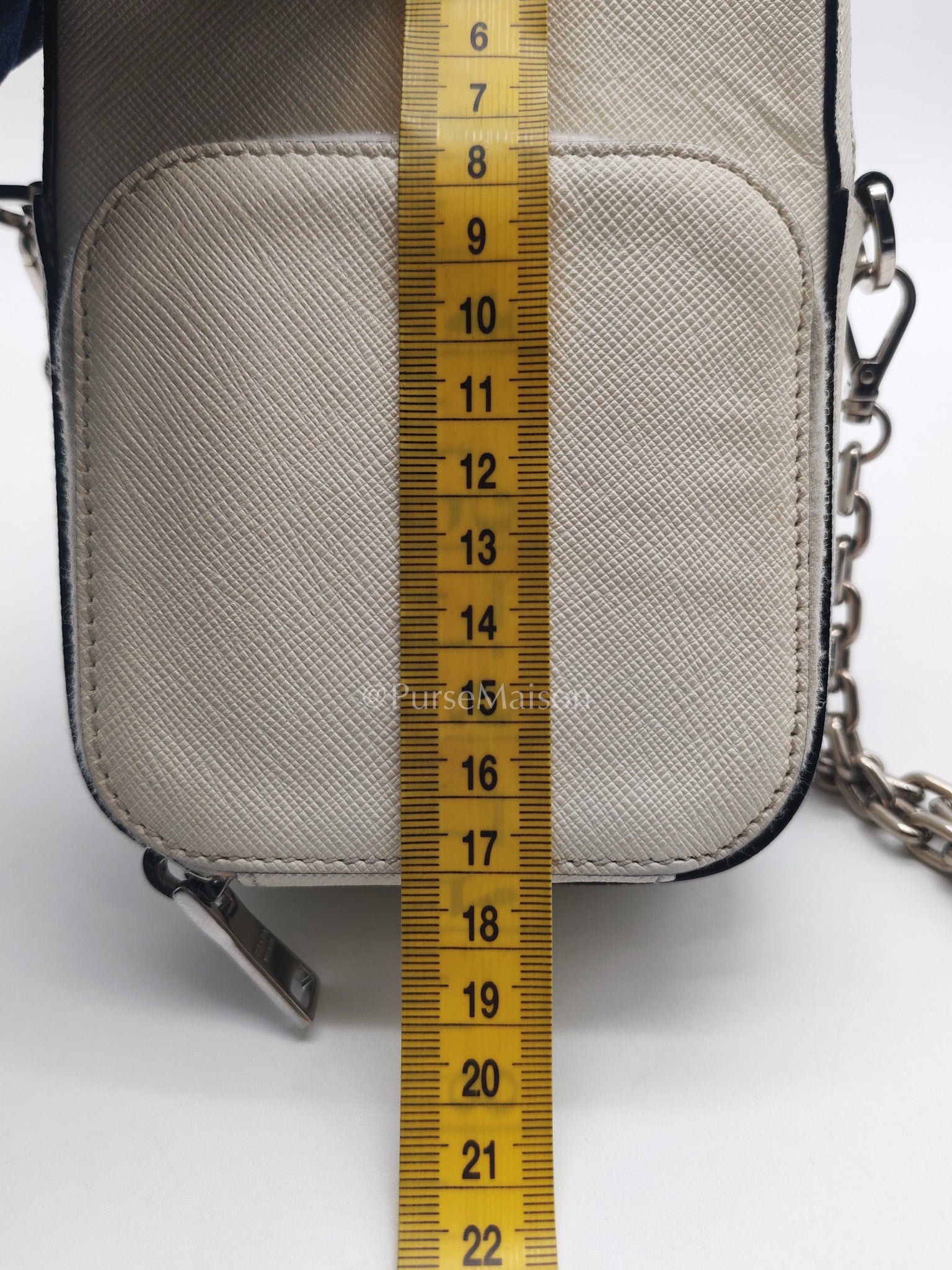 Prada Phone Bag in White Saffiano Leather Silver Hardware | Purse Maison Luxury Bags Shop