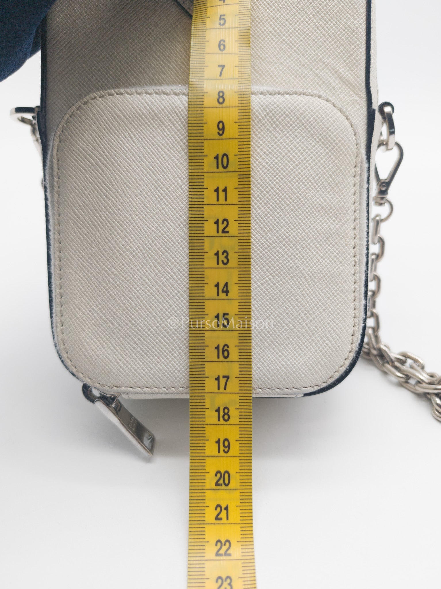 Prada Phone Bag in White Saffiano Leather Silver Hardware | Purse Maison Luxury Bags Shop