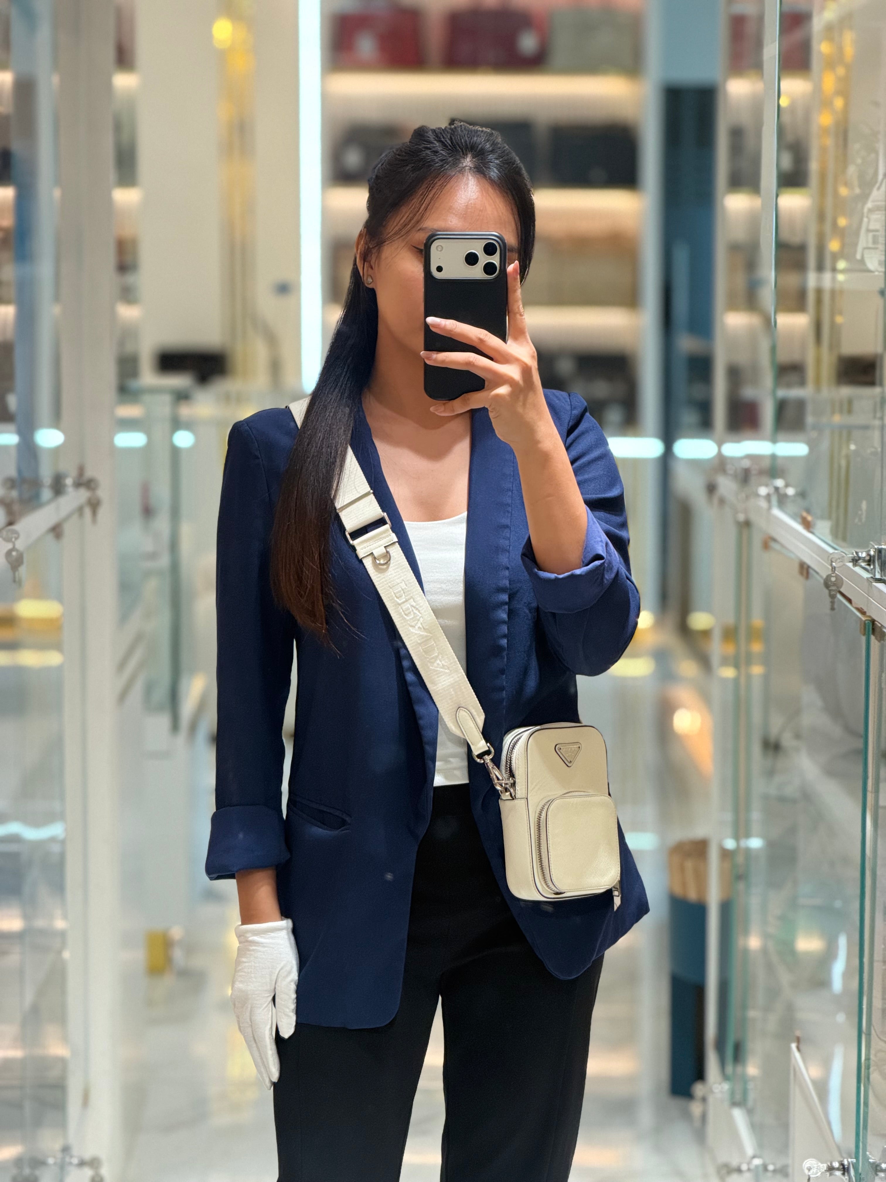 Prada Phone Bag in White Saffiano Leather Silver Hardware | Purse Maison Luxury Bags Shop