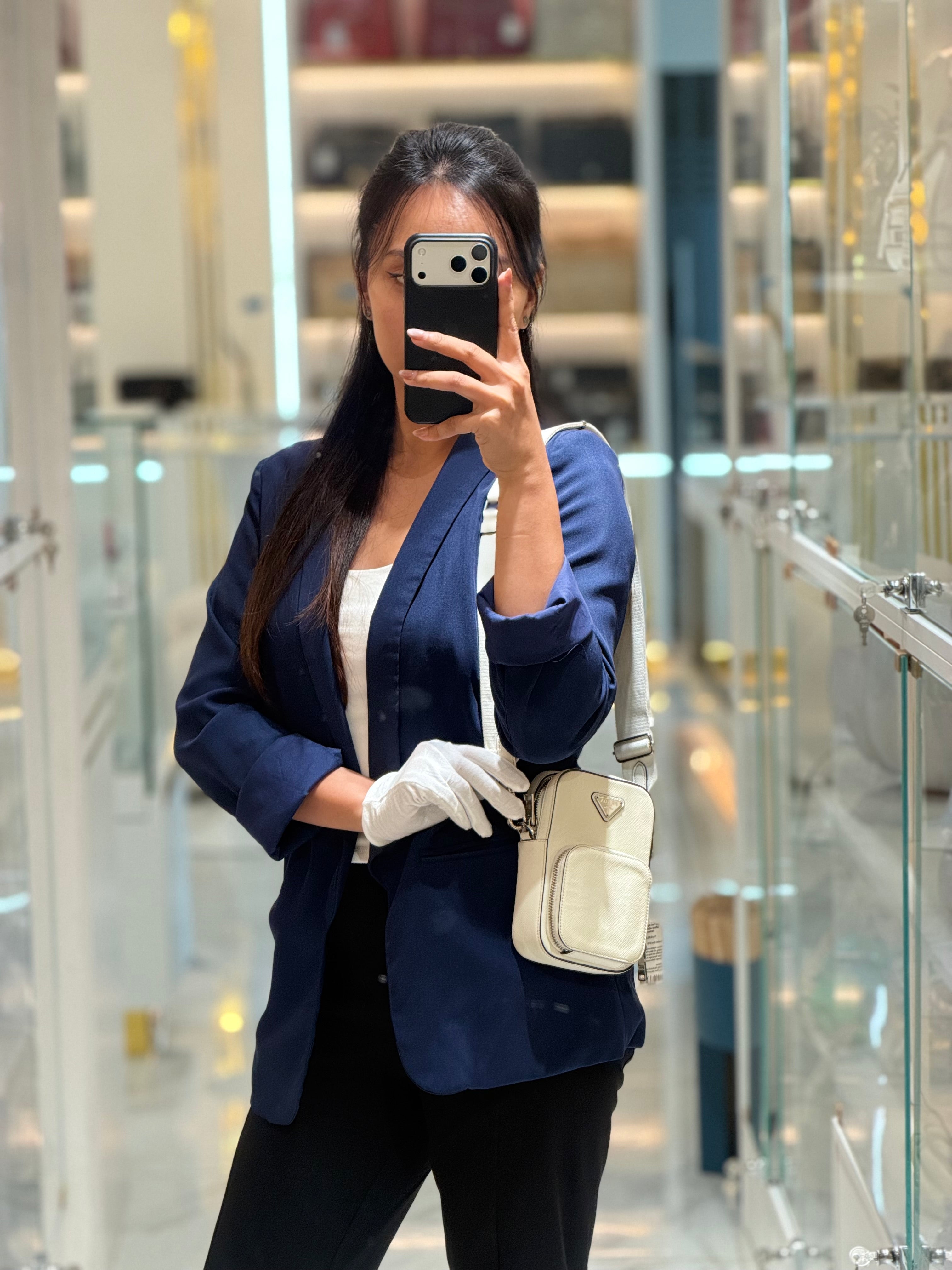 Prada Phone Bag in White Saffiano Leather Silver Hardware | Purse Maison Luxury Bags Shop