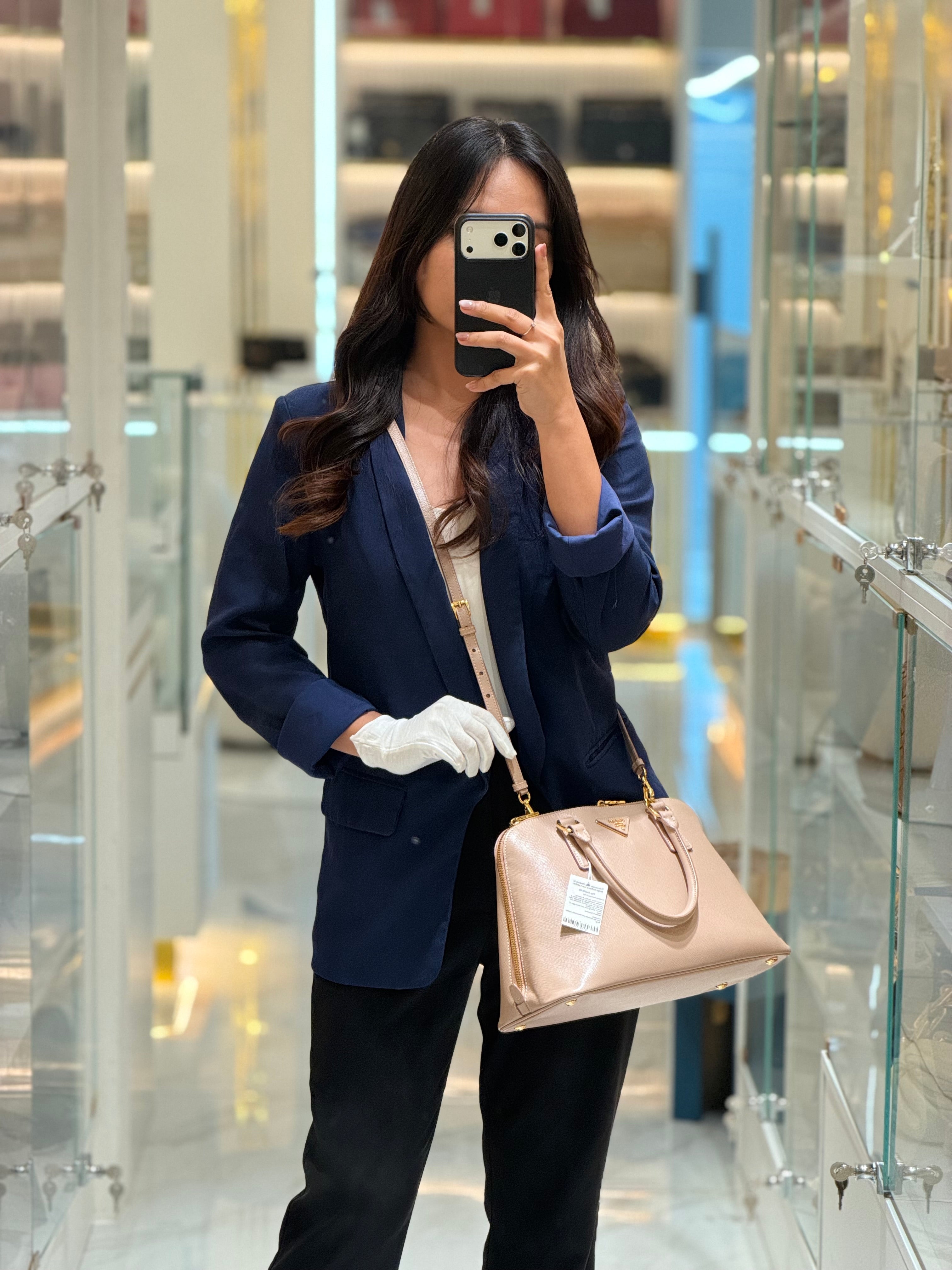 Promenade Bag Medium in Beige Saffiano Lux Leather | Purse Maison Luxury Bags Shop