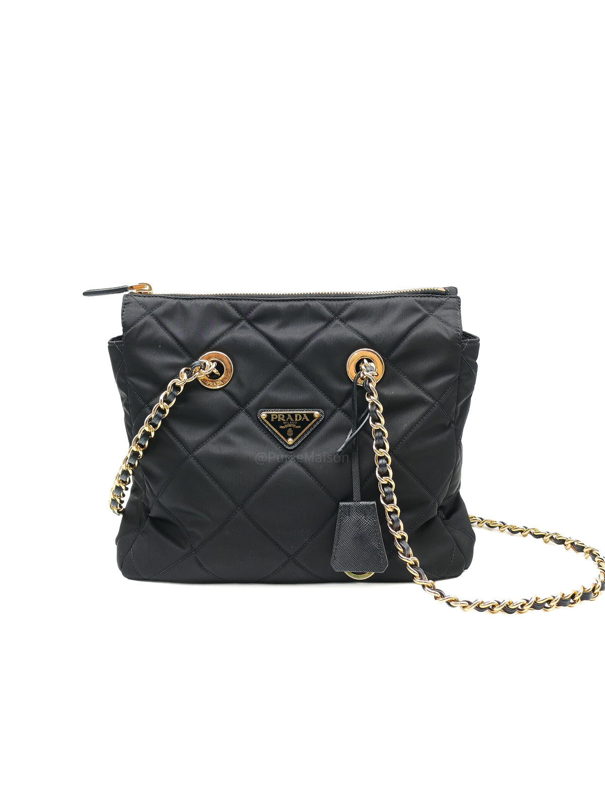 Prada Re-Edition 1995 Chain Shoulder Bag in Black Tessuto Nylon and Gold Hardware | Purse Maison Luxury Bags Shop