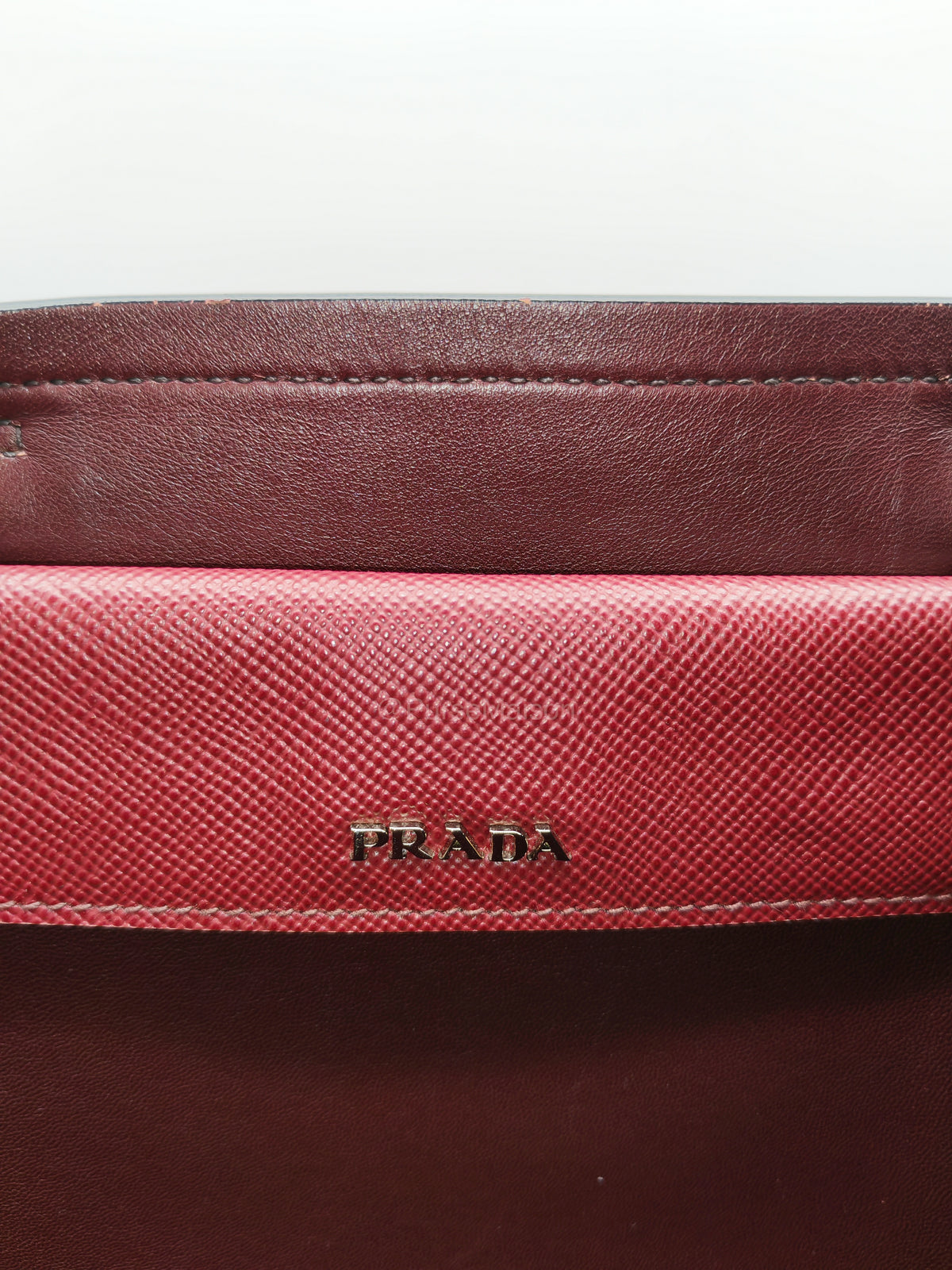 Prada Saffiano Cuir Double Bag in Burgundy Saffiano Leather and Silver Hardware | Purse Maison Luxury Bags Shop