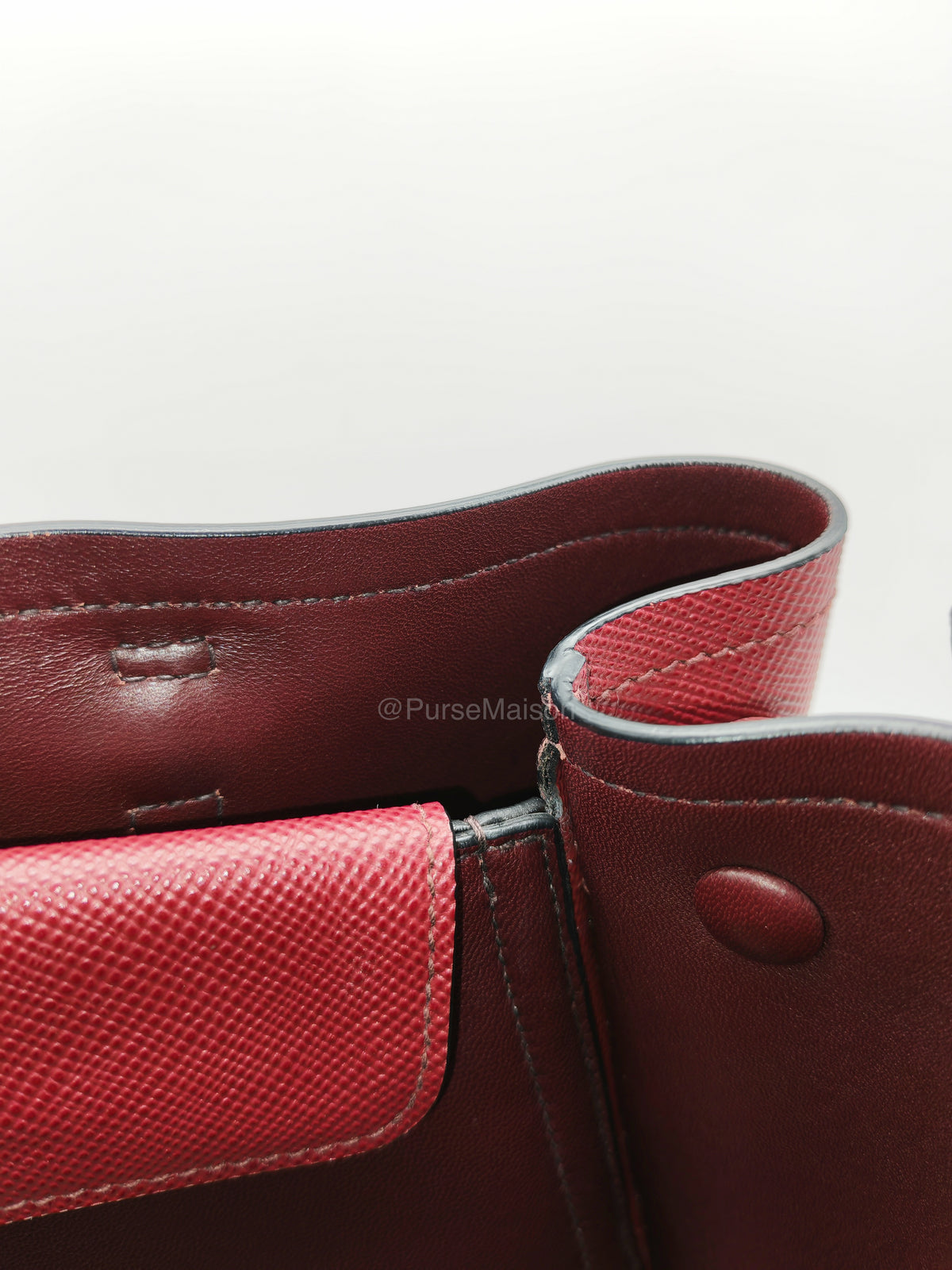 Prada Saffiano Cuir Double Bag in Burgundy Saffiano Leather and Silver Hardware | Purse Maison Luxury Bags Shop