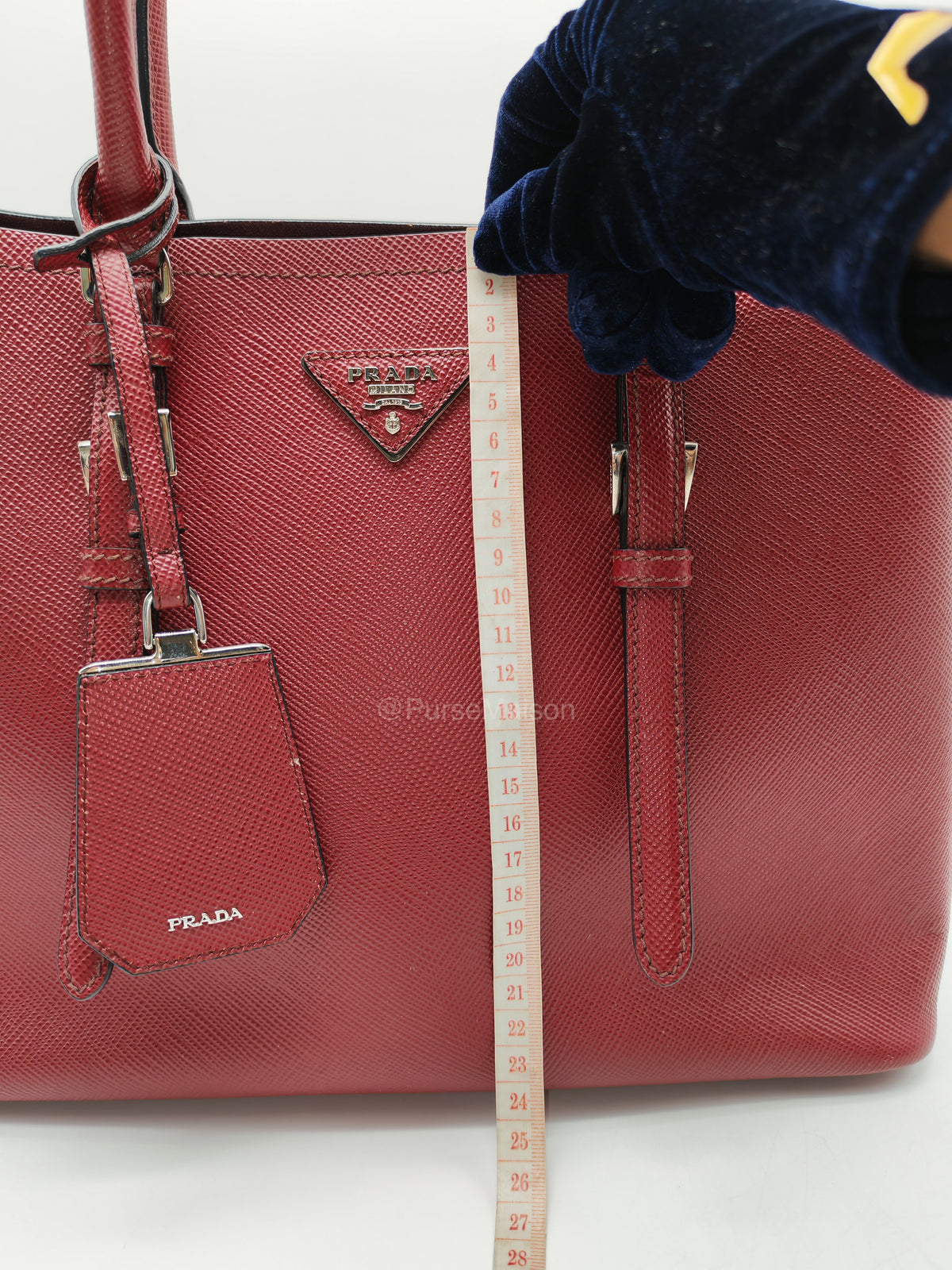 Prada Saffiano Cuir Double Bag in Burgundy Saffiano Leather and Silver Hardware | Purse Maison Luxury Bags Shop