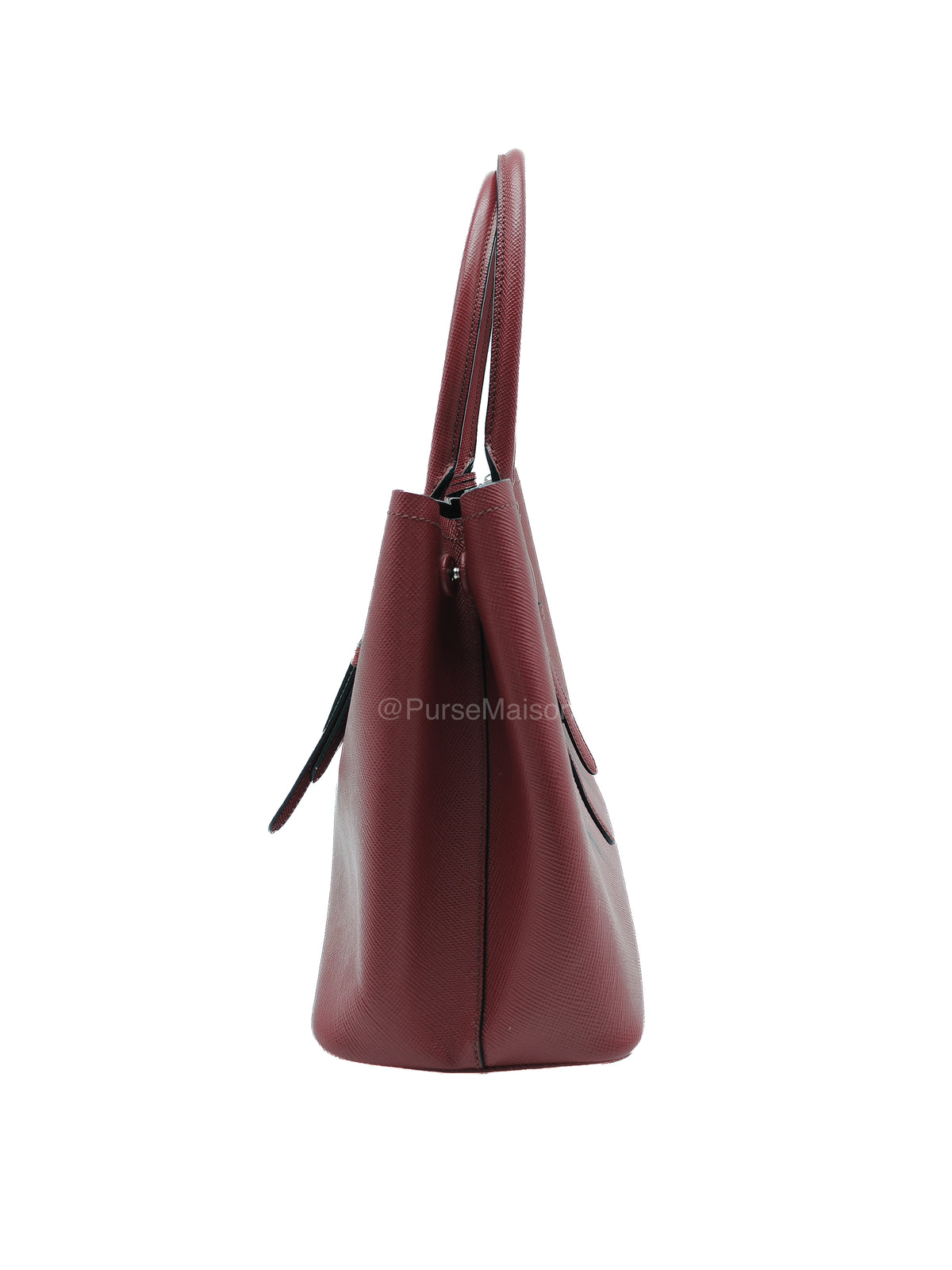 Prada Saffiano Cuir Double Bag in Burgundy Saffiano Leather and Silver Hardware | Purse Maison Luxury Bags Shop