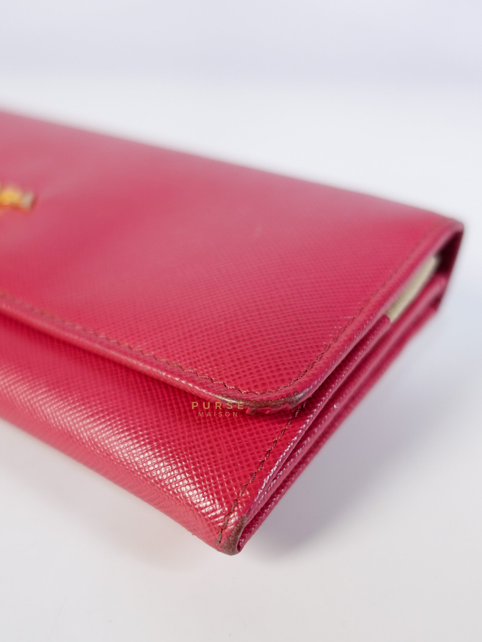 Saffiano Flap Long Wallet in Pink | Purse Maison Luxury Bags Shop