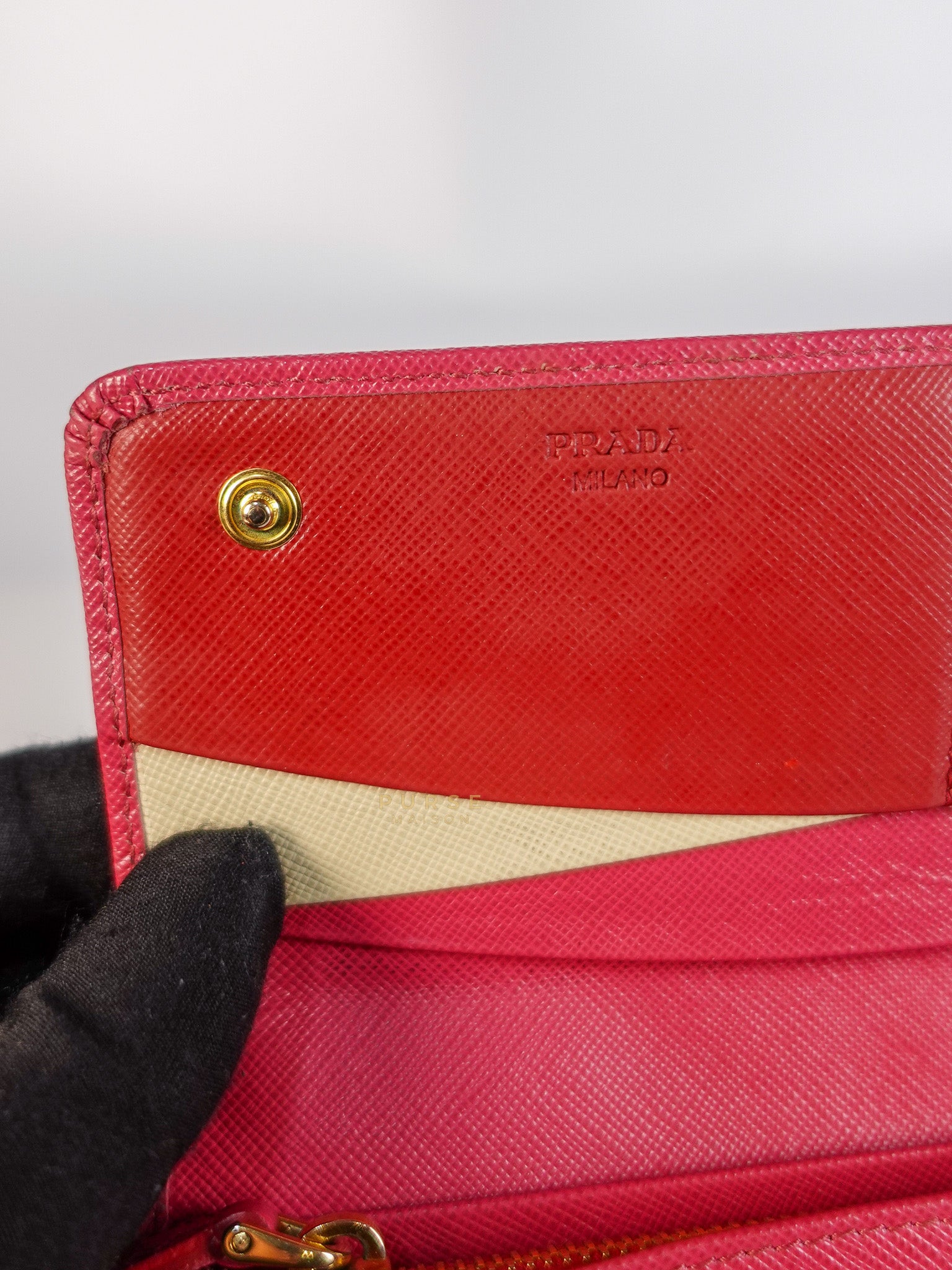 Saffiano Flap Long Wallet in Pink | Purse Maison Luxury Bags Shop