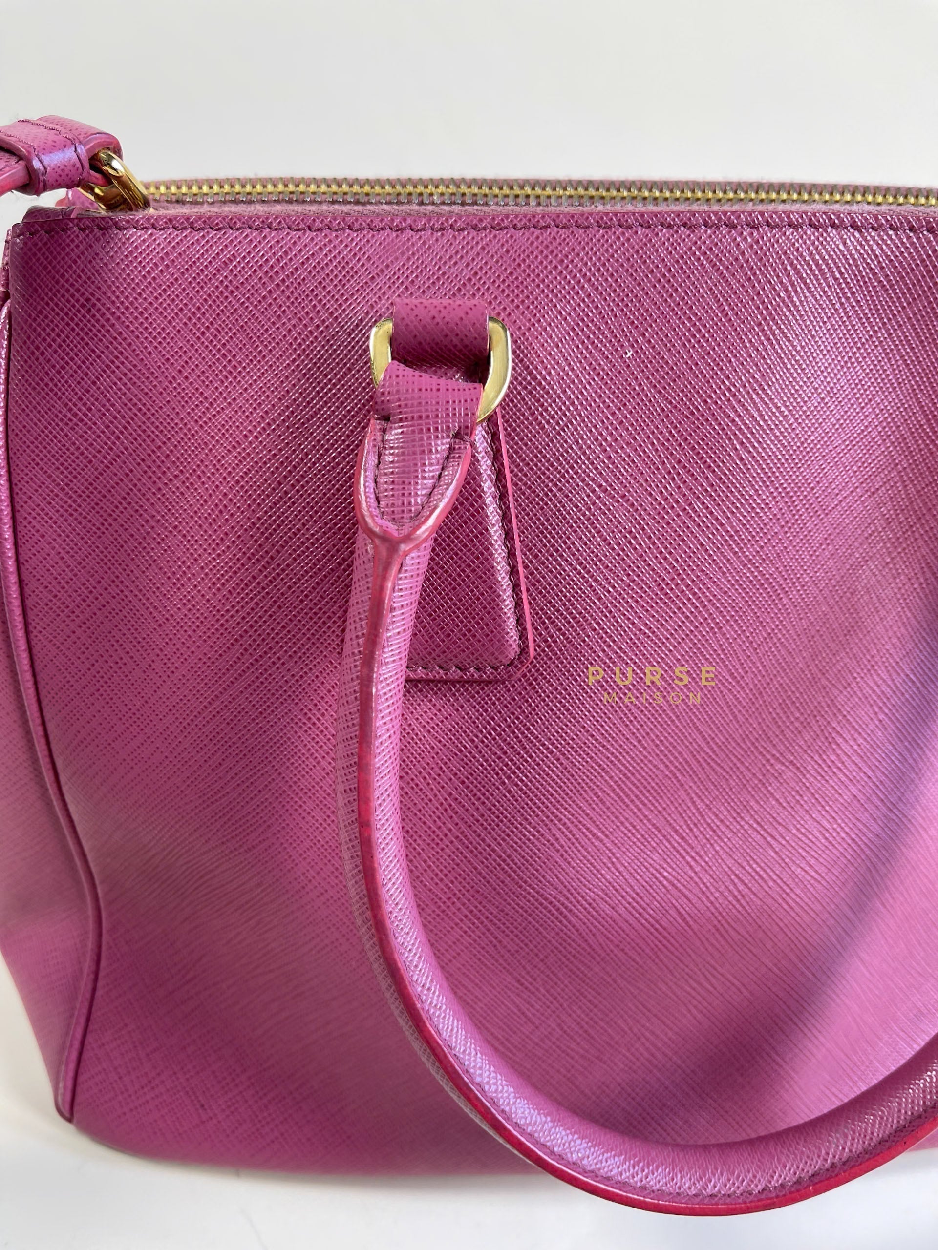 Prada Small Safiano Lux Double Zip Bag (Rose Pink) | Purse Maison Luxury Bags Shop