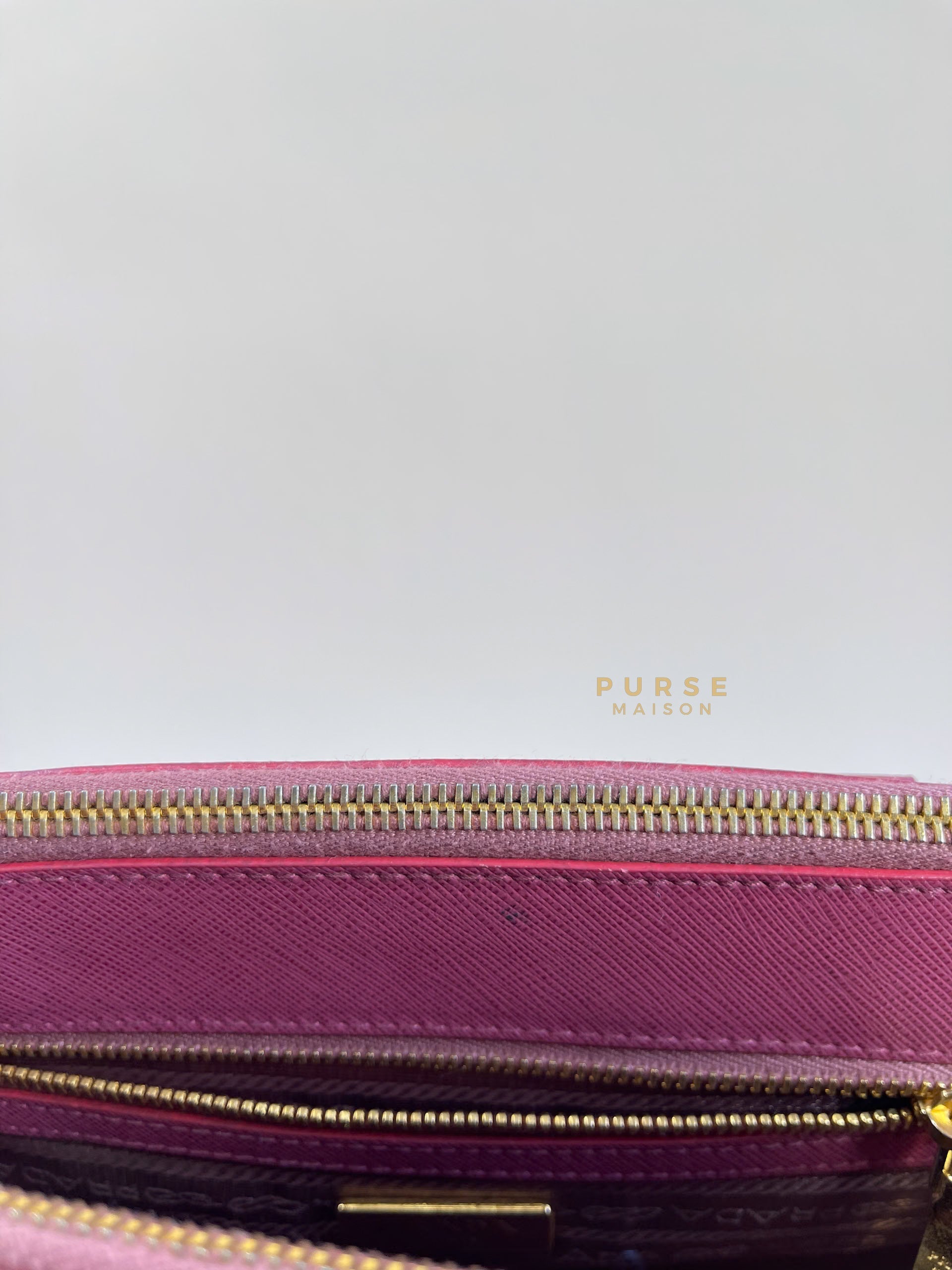 Prada Small Safiano Lux Double Zip Bag (Rose Pink) | Purse Maison Luxury Bags Shop