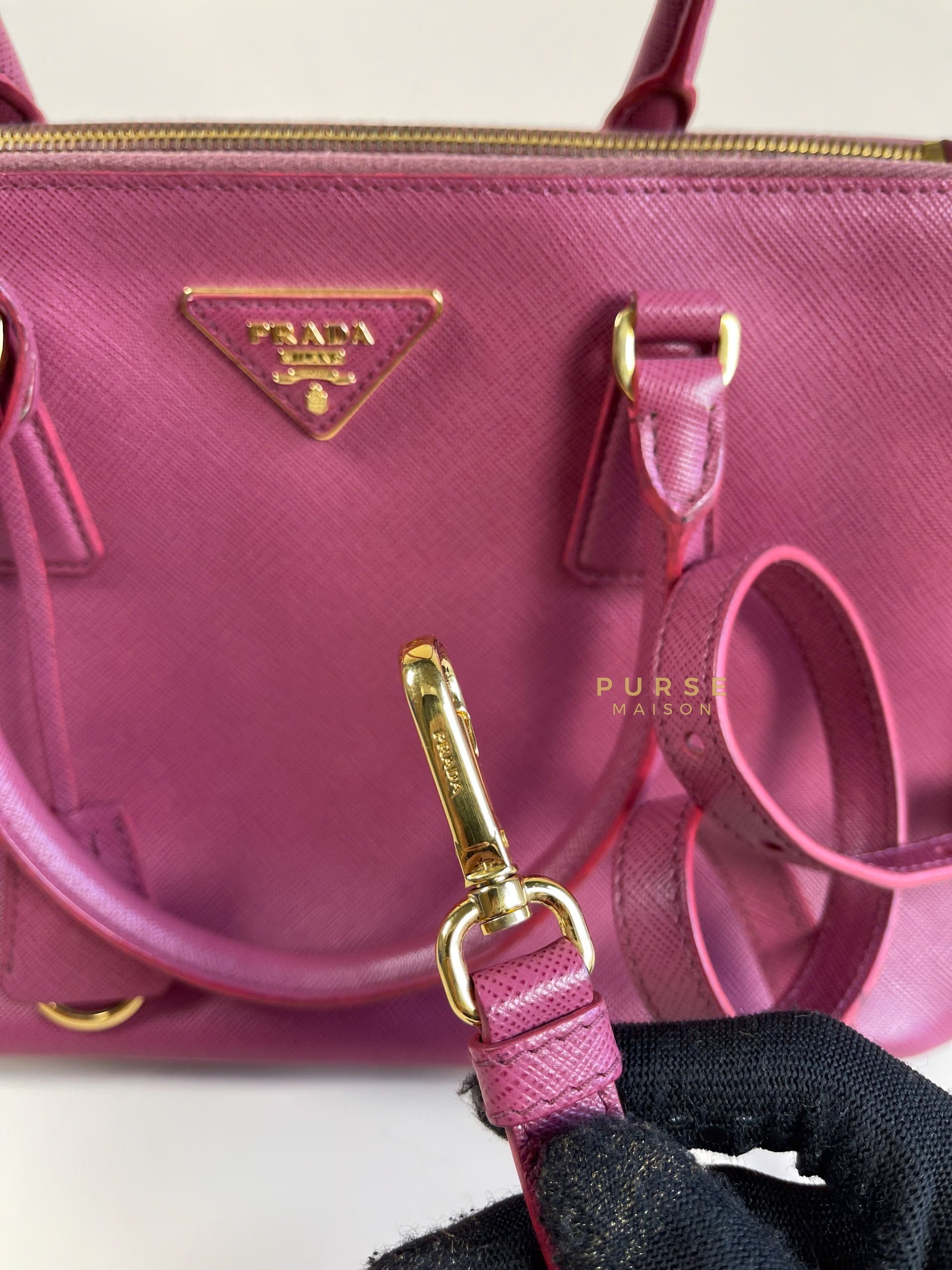 Prada Small Safiano Lux Double Zip Bag (Rose Pink) | Purse Maison Luxury Bags Shop