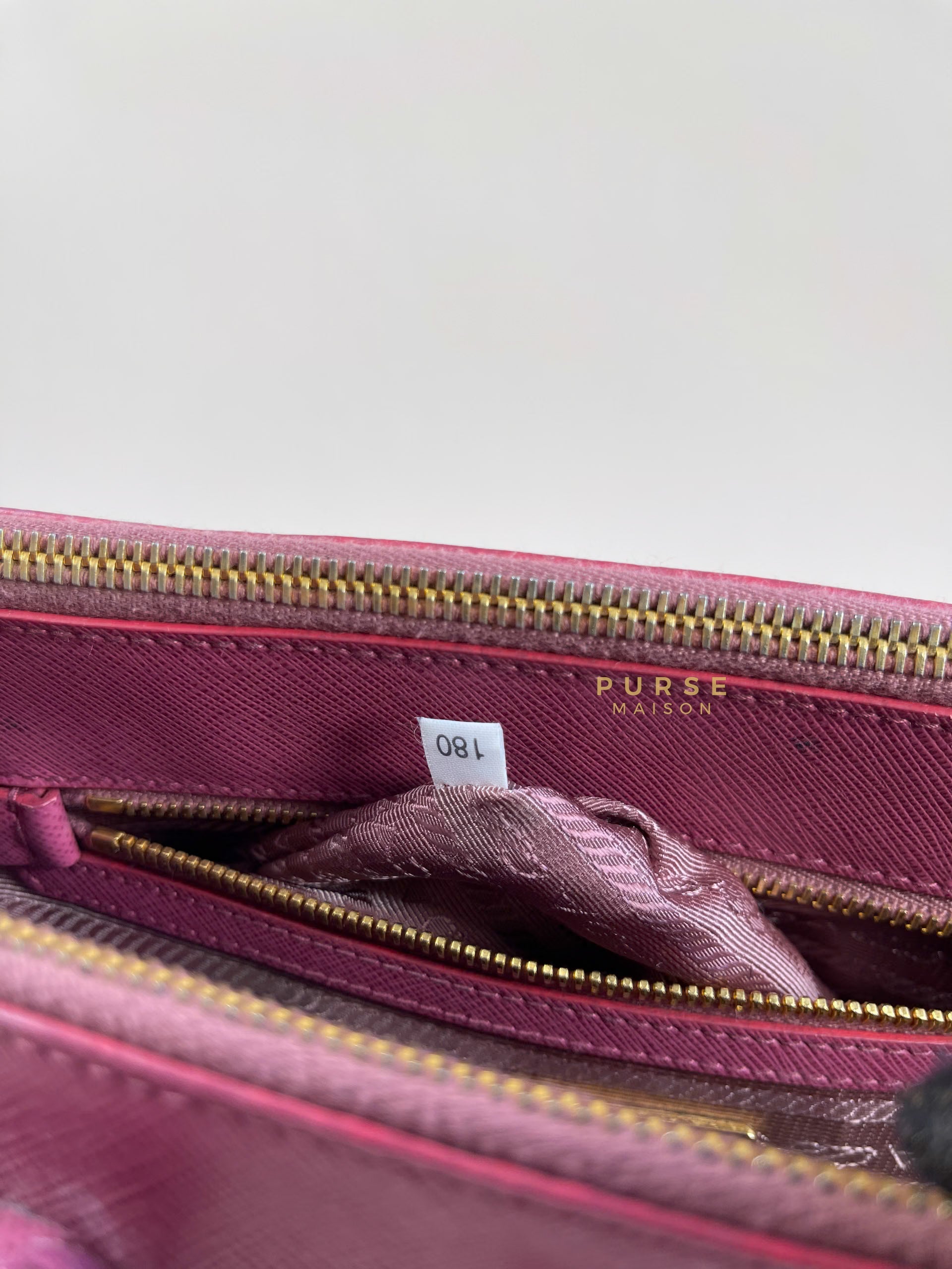 Prada Small Safiano Lux Double Zip Bag (Rose Pink) | Purse Maison Luxury Bags Shop