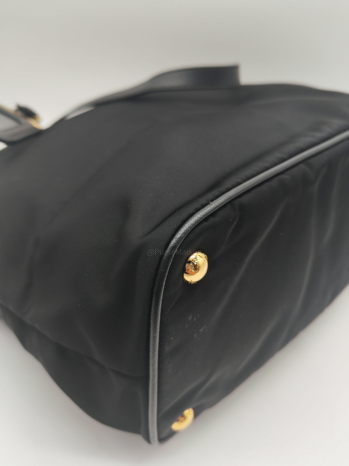 Prada Tessuto Nylon Tote Bag in Black Nylon Canvas and Saffiano Leather Gold Hardware | Purse Maison Luxury Bags Shop
