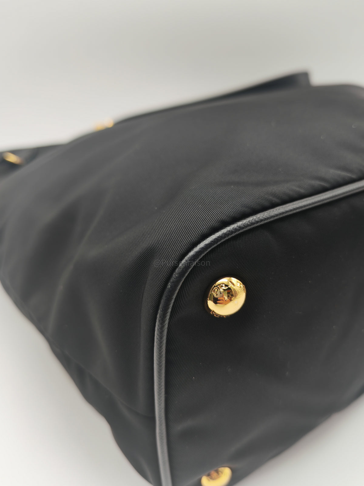 Prada Tessuto Nylon Tote Bag in Black Nylon Canvas and Saffiano Leather Gold Hardware | Purse Maison Luxury Bags Shop